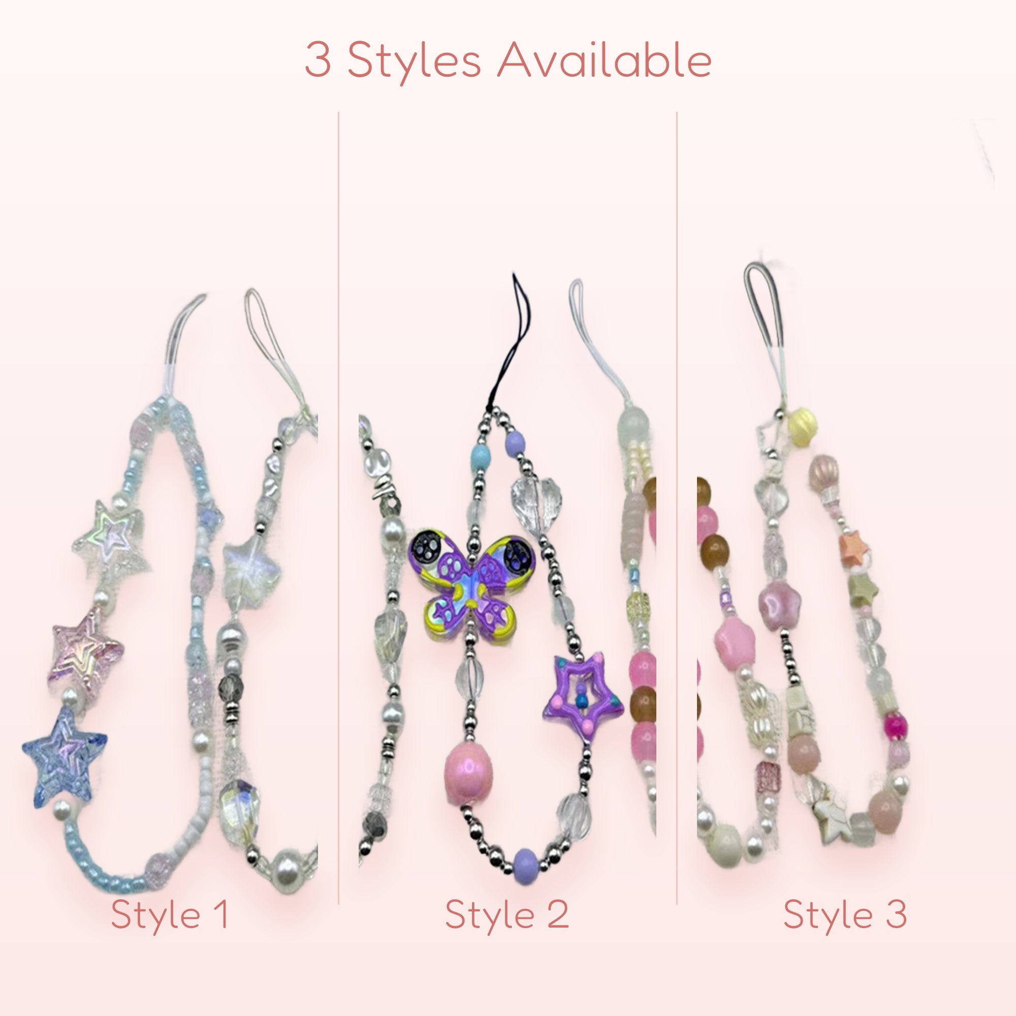 Y2K Beaded Phone Charm Straps | Pastel Star & Butterfly Wrist Lanyards