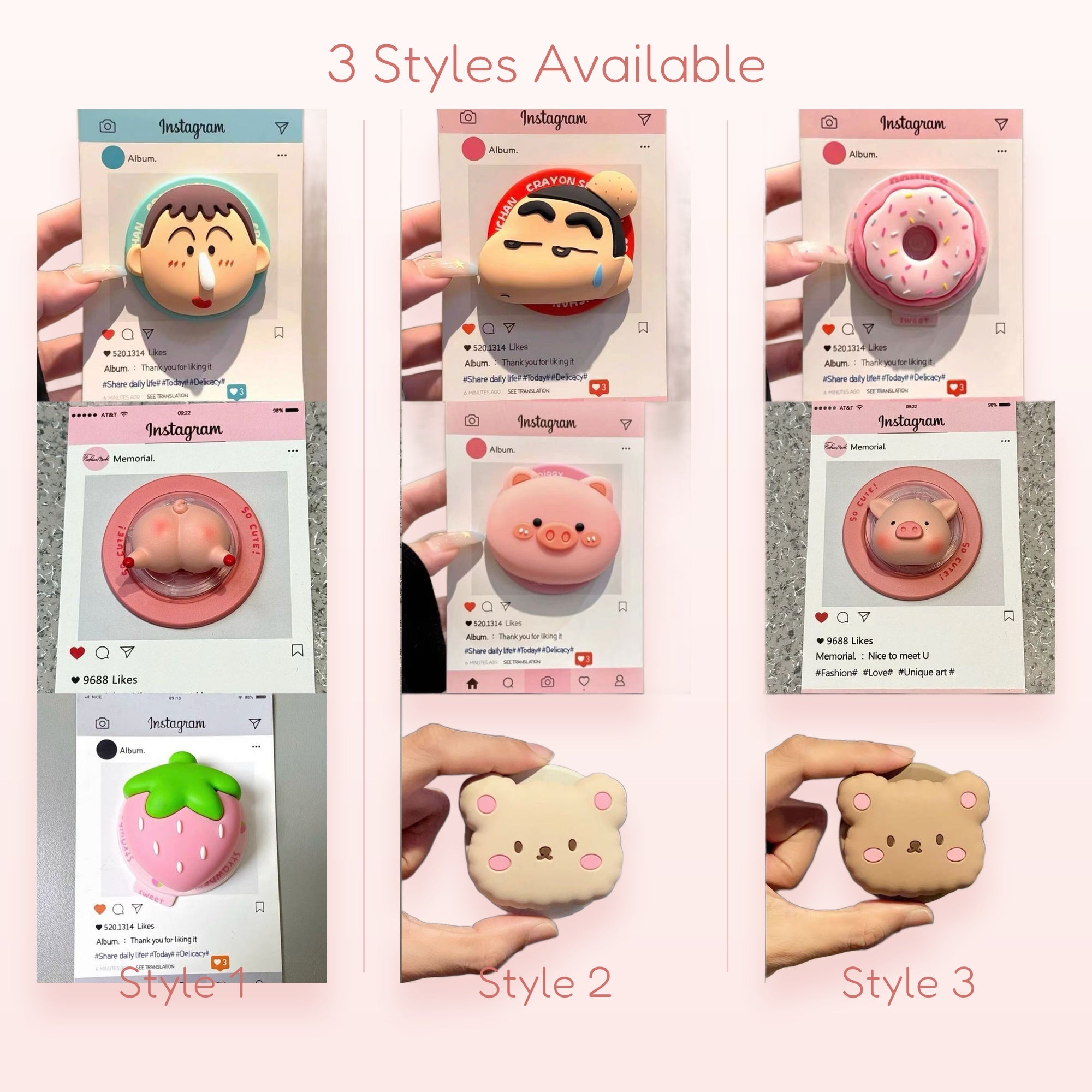 Assorted Kawaii Character & Food Phone Grips | Cute Silicone Pop Socket Stands