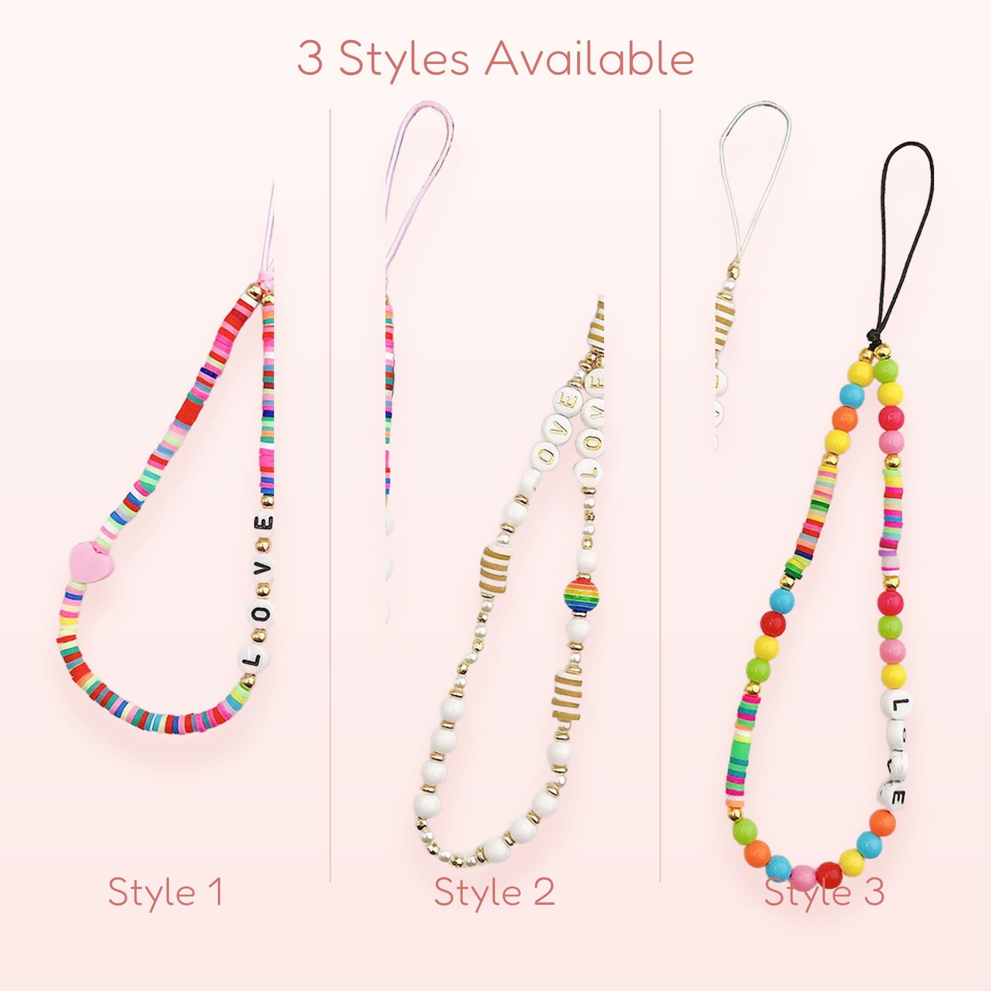 Aesthetic Beaded Phone Charm Strap with "LOVE" Letter Beads | Rainbow Clay Disc Wrist Lanyard
