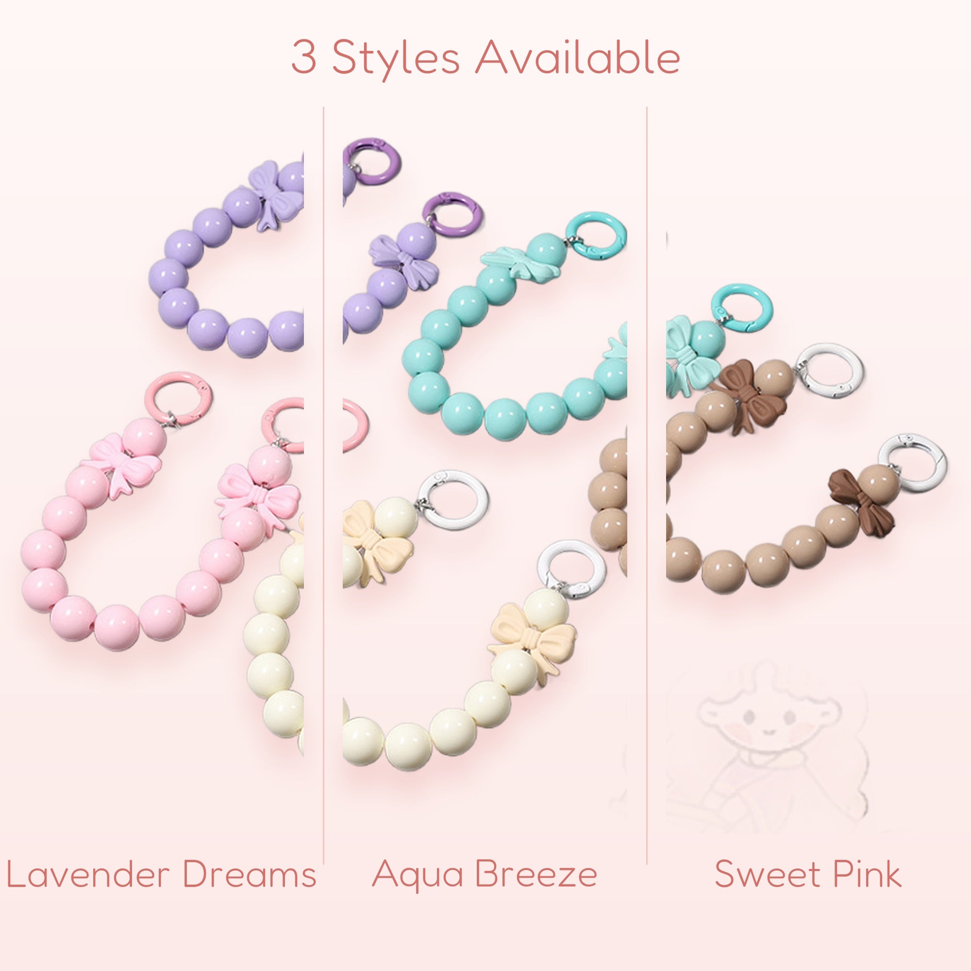 Kawaii Bow Bead Phone Charm Strap | Cute Wrist Lanyard