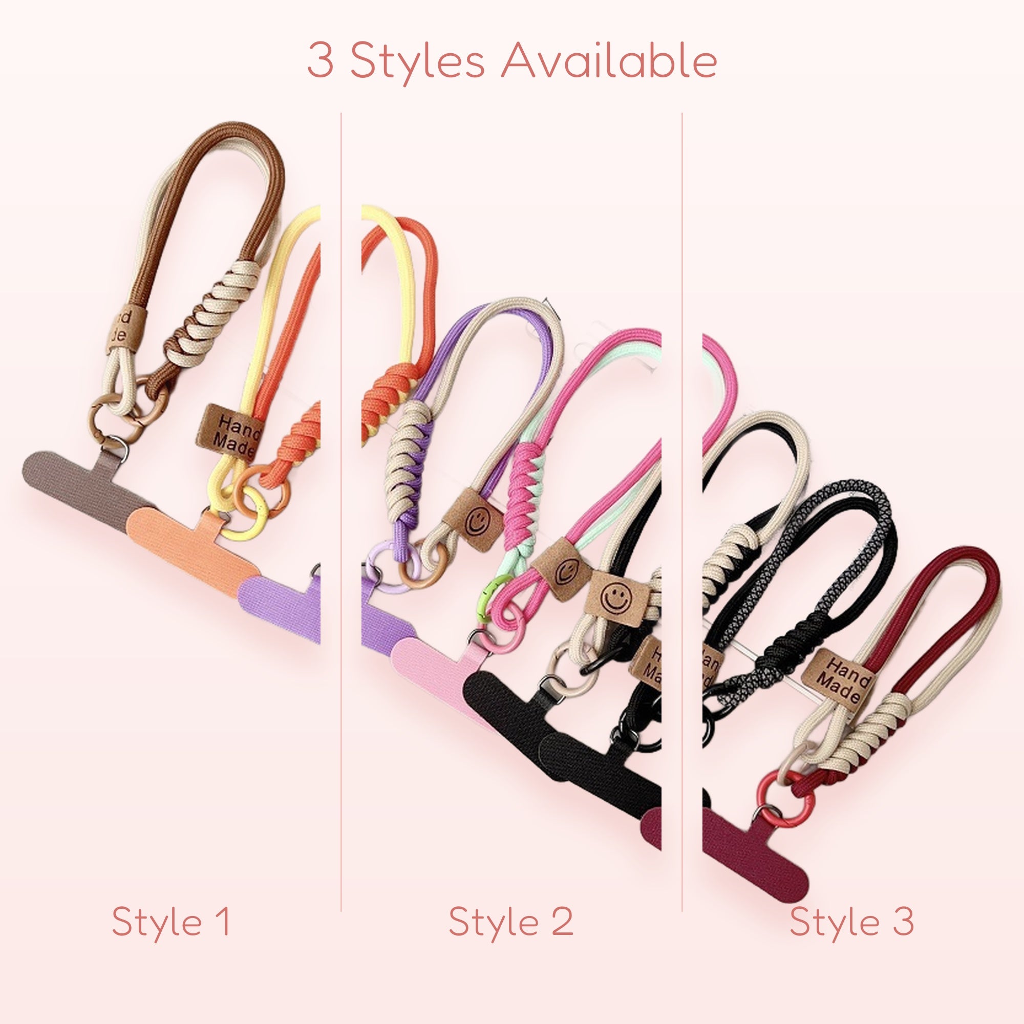 Braided Rope Phone Charm Strap | Colorful Hand-Woven Wrist Lanyard with Smiley Face Tag