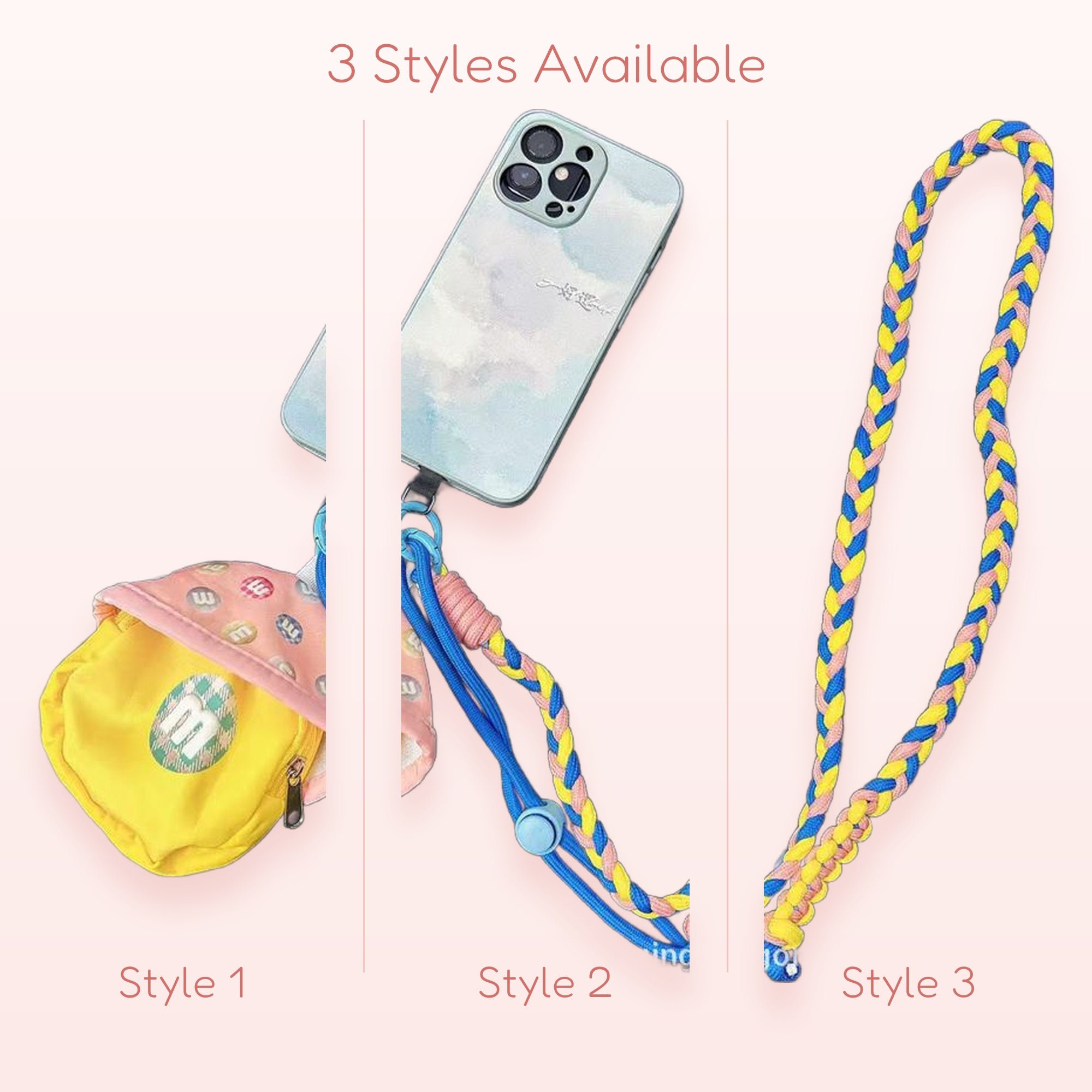 Braided Rainbow Phone Lanyard with M&M Pouch | Cute Crossbody Phone Strap