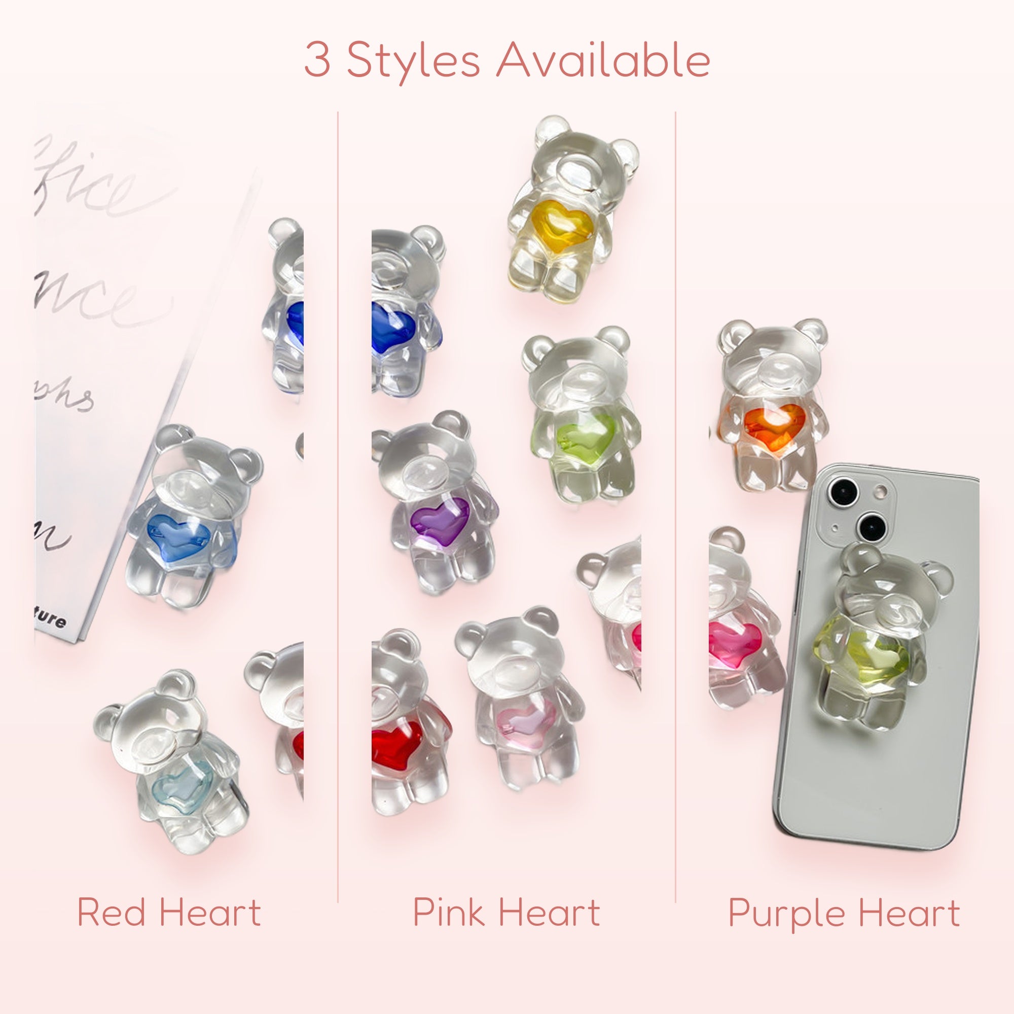 Clear Gummy Bear Phone Grip | Kawaii Heart Pop Socket Stand