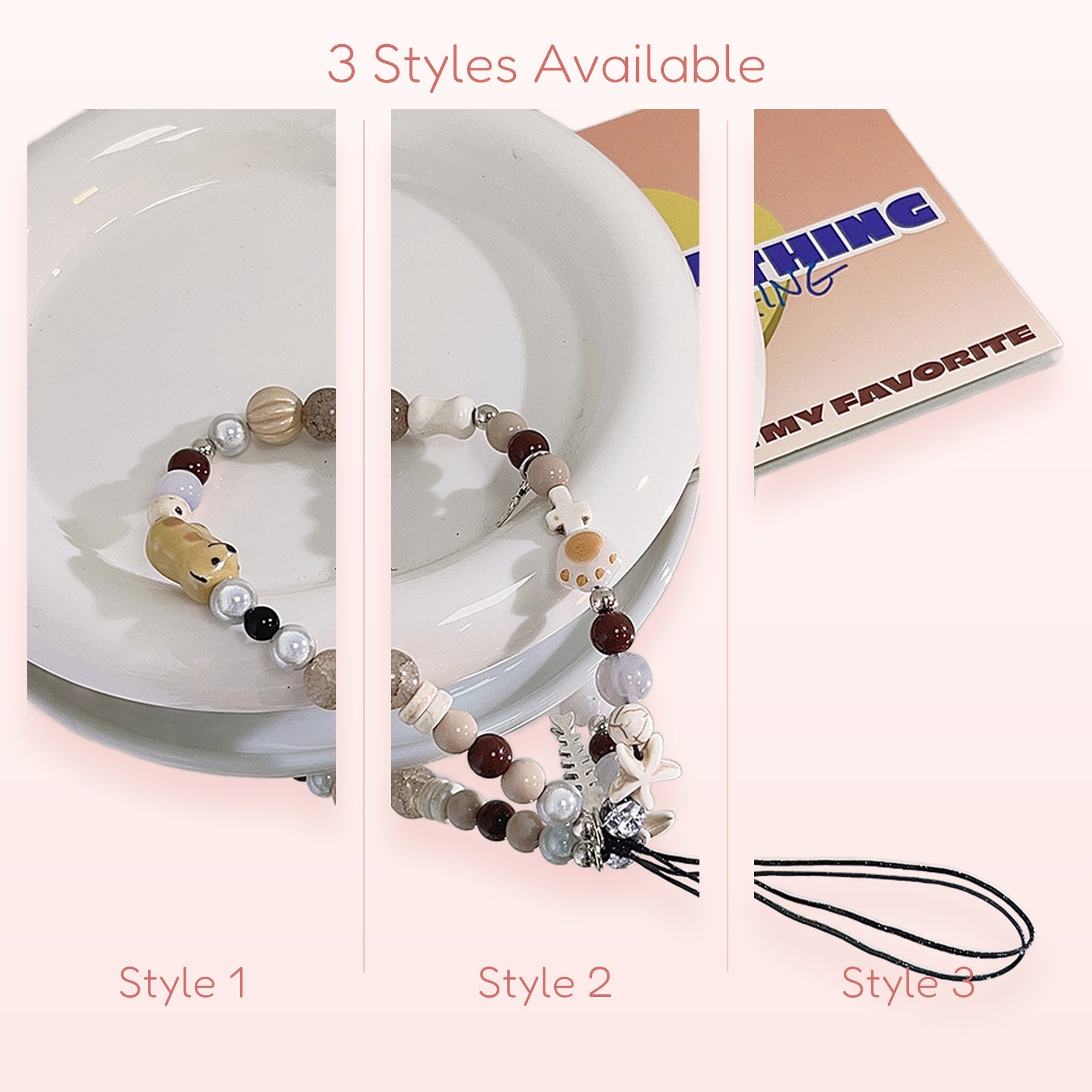 Aesthetic Neutral Beaded Phone Charm Strap | Kawaii Animal & Starfish Wrist Lanyard