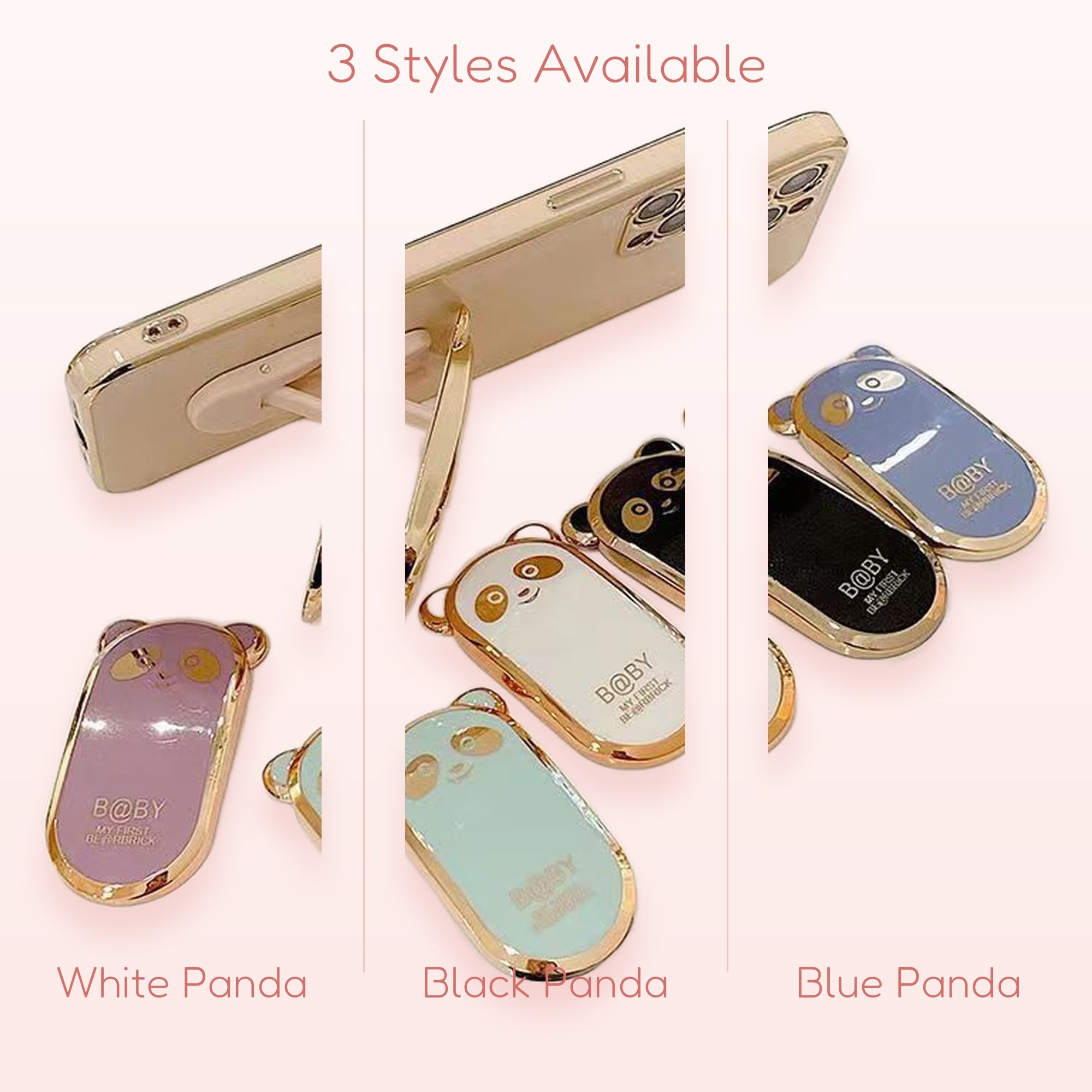 Cute Panda Bear Phone Stand | Kawaii Gold Edge Phone Grip