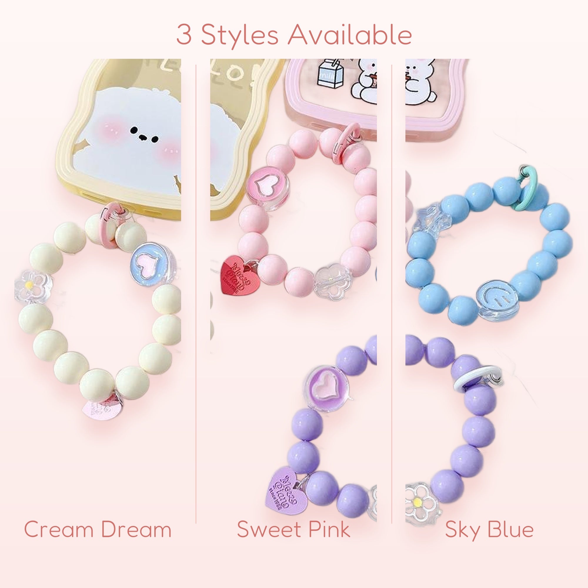 Pastel Beaded Phone Charm Strap | Cute Wrist Lanyard for Phones