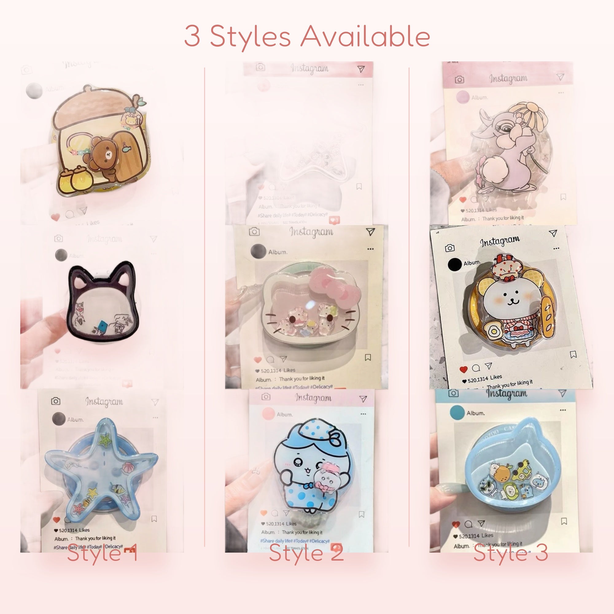 Kawaii Cartoon Character Liquid Shaker Phone Grip | Cute Animal Pop Socket Stand