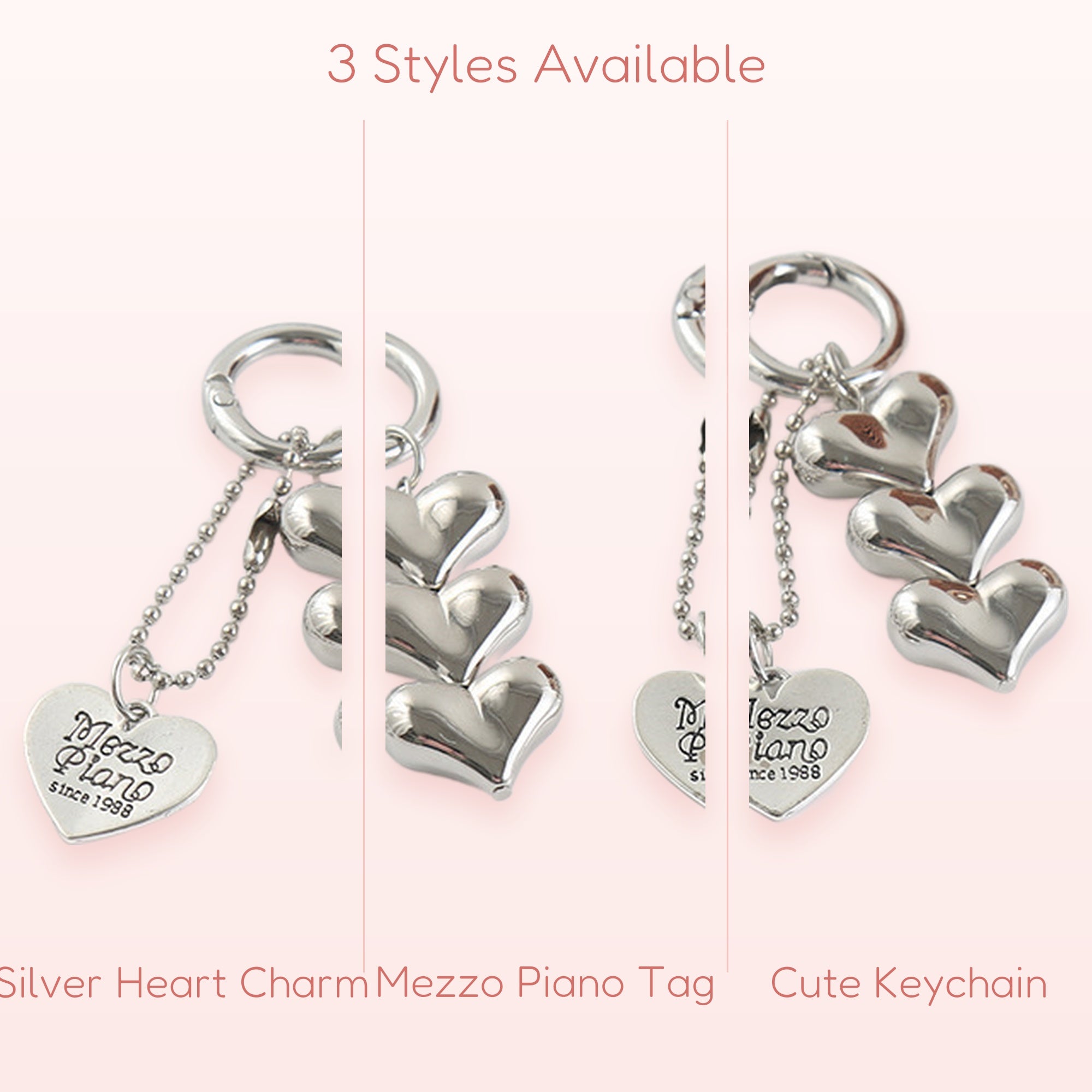 Silver Heart Phone Charm Keychain | Cute Mezzo Piano Lanyard