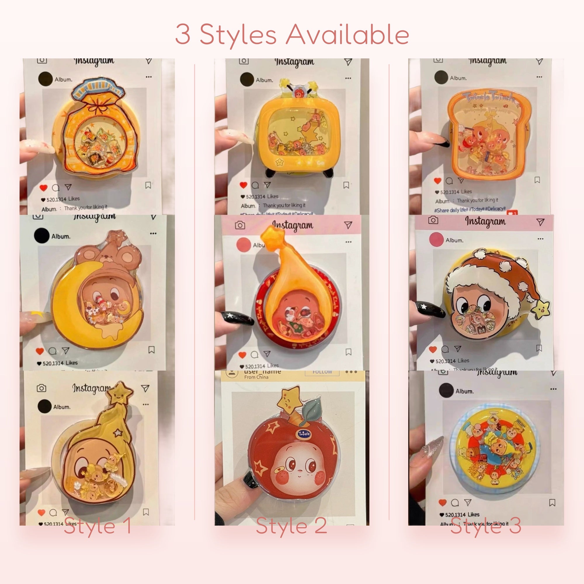 Kawaii Cartoon Character Shaker Phone Grip | Cute Liquid Glitter Pop Socket Stand