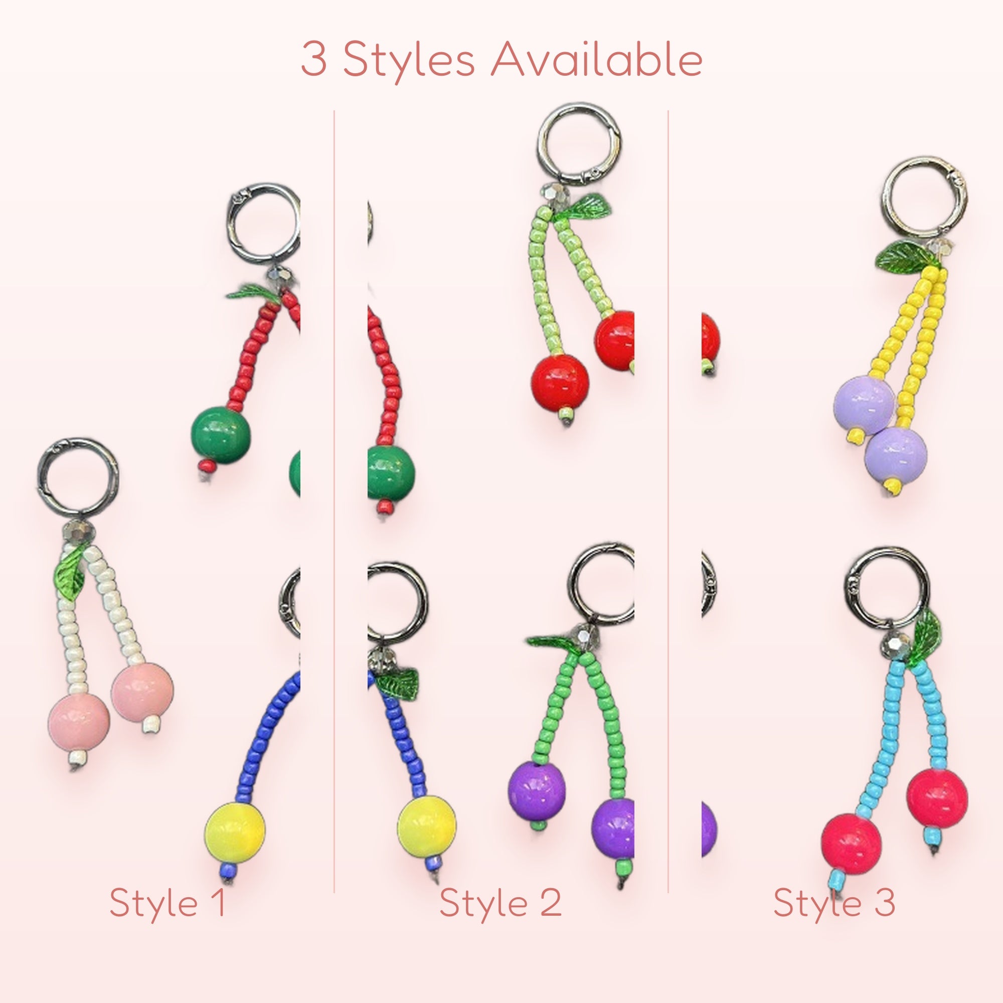 Kawaii Beaded Cherry Phone Charms | Colorful Fruit Keychains