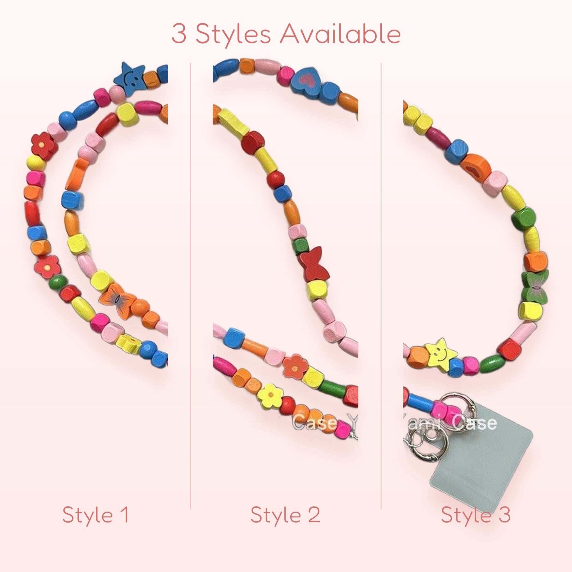Aesthetic Colorful Wooden Beaded Phone Lanyard | Kawaii Flower & Star Phone Strap