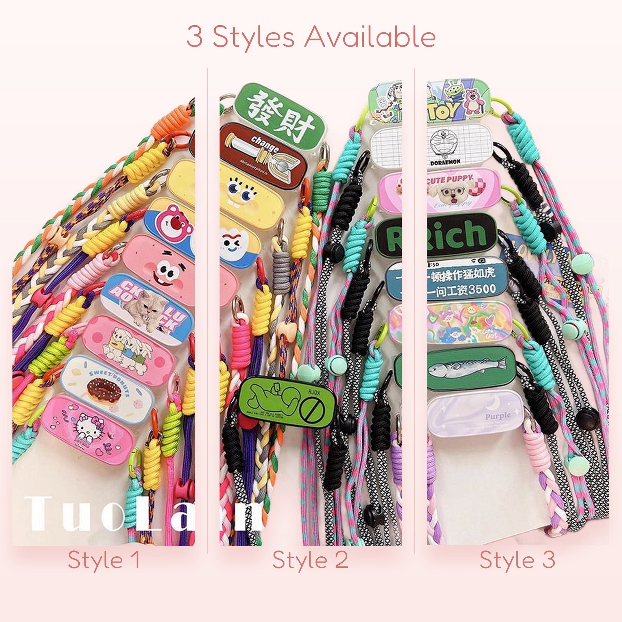 Kawaii Cartoon Character Phone Lanyard | Colorful Braided Crossbody Strap with Card Holder