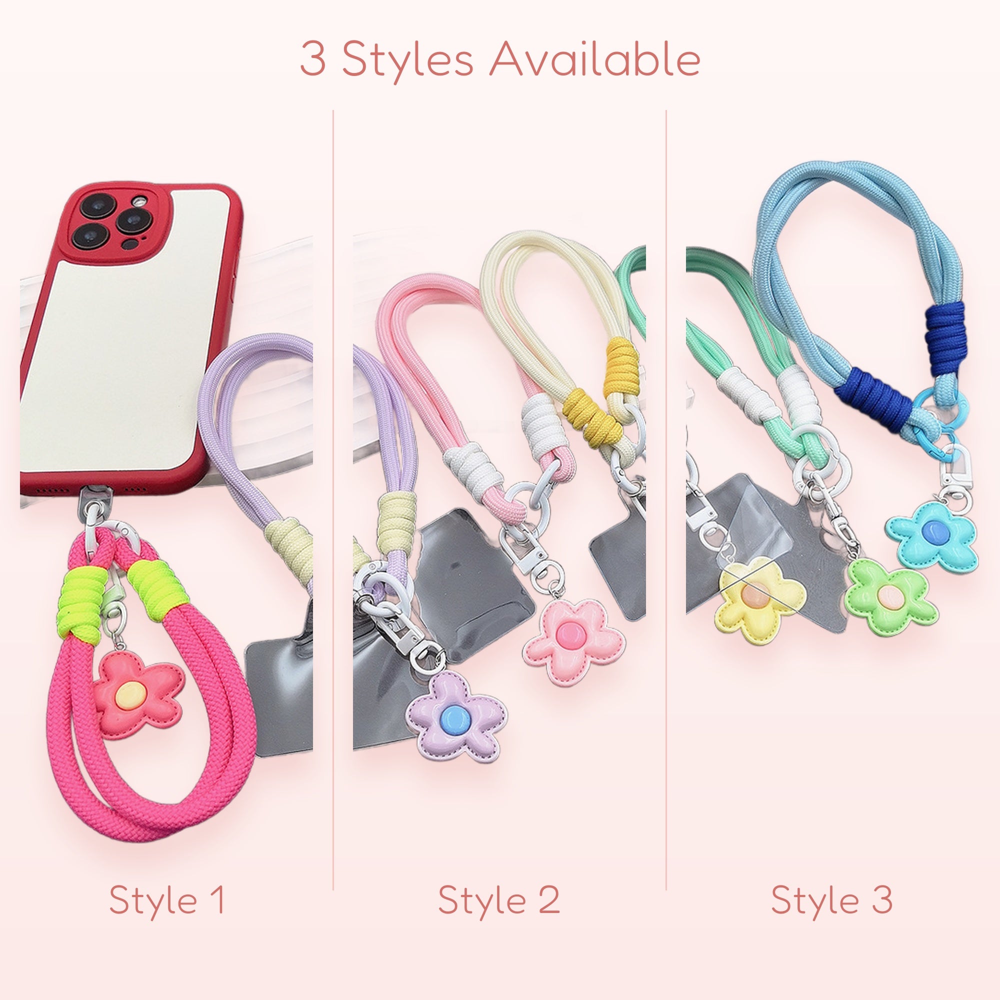 SIMPLYBUBBI — Pastel Bloom Braided Phone Wristlet | Flower Lanyard Strap