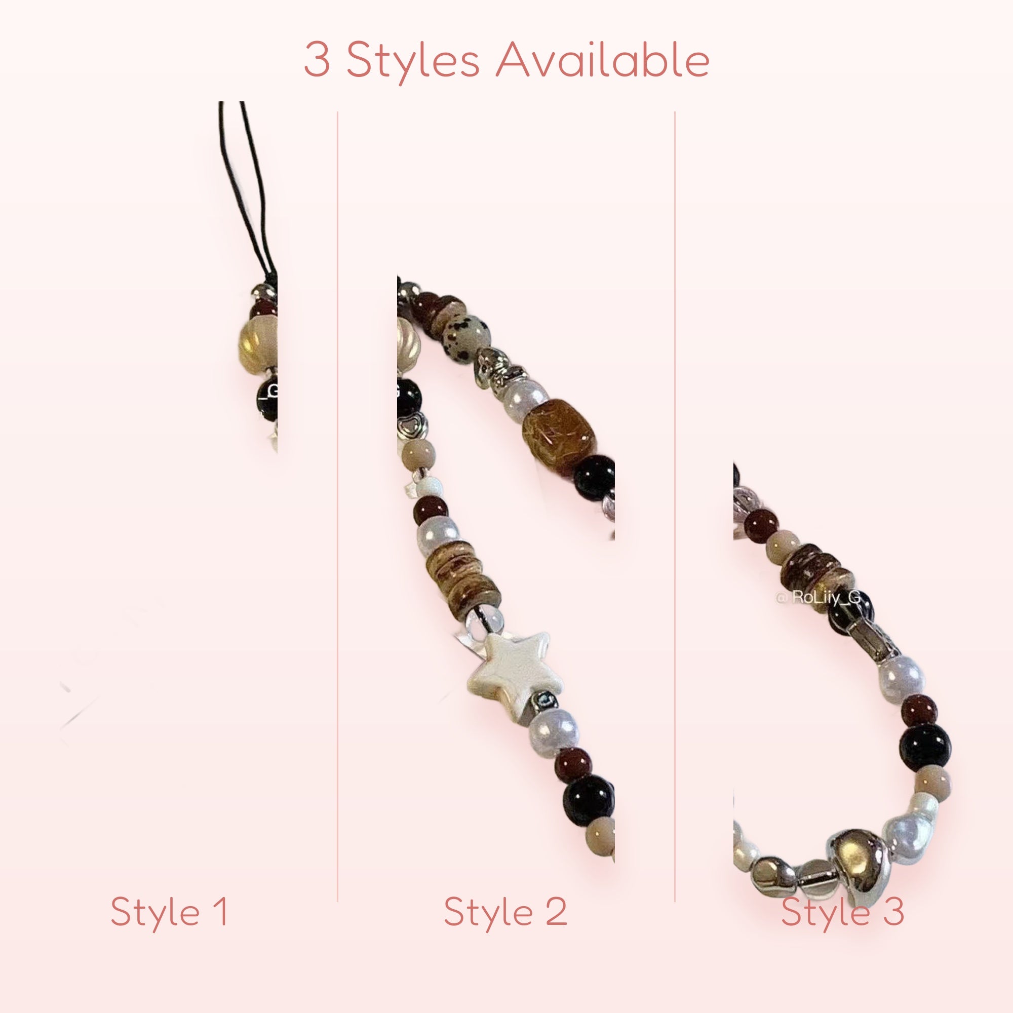 Aesthetic Neutral Beaded Phone Charm Strap | Earthy Toned Pearl & Star Lanyard