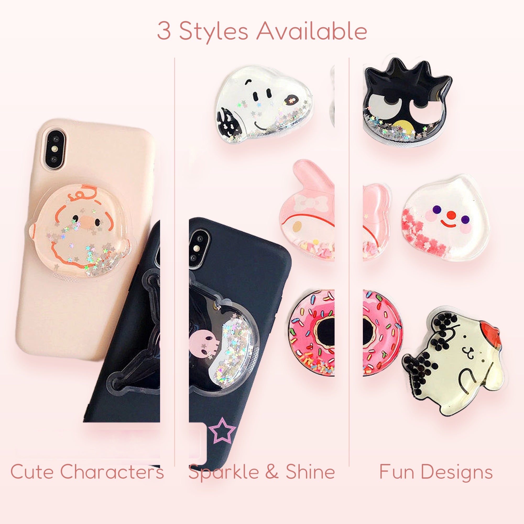 Kawaii Glitter Liquid Phone Grip | Cute Character Phone Stand Holder | Aesthetic Y2K Accessory | Gift for Her