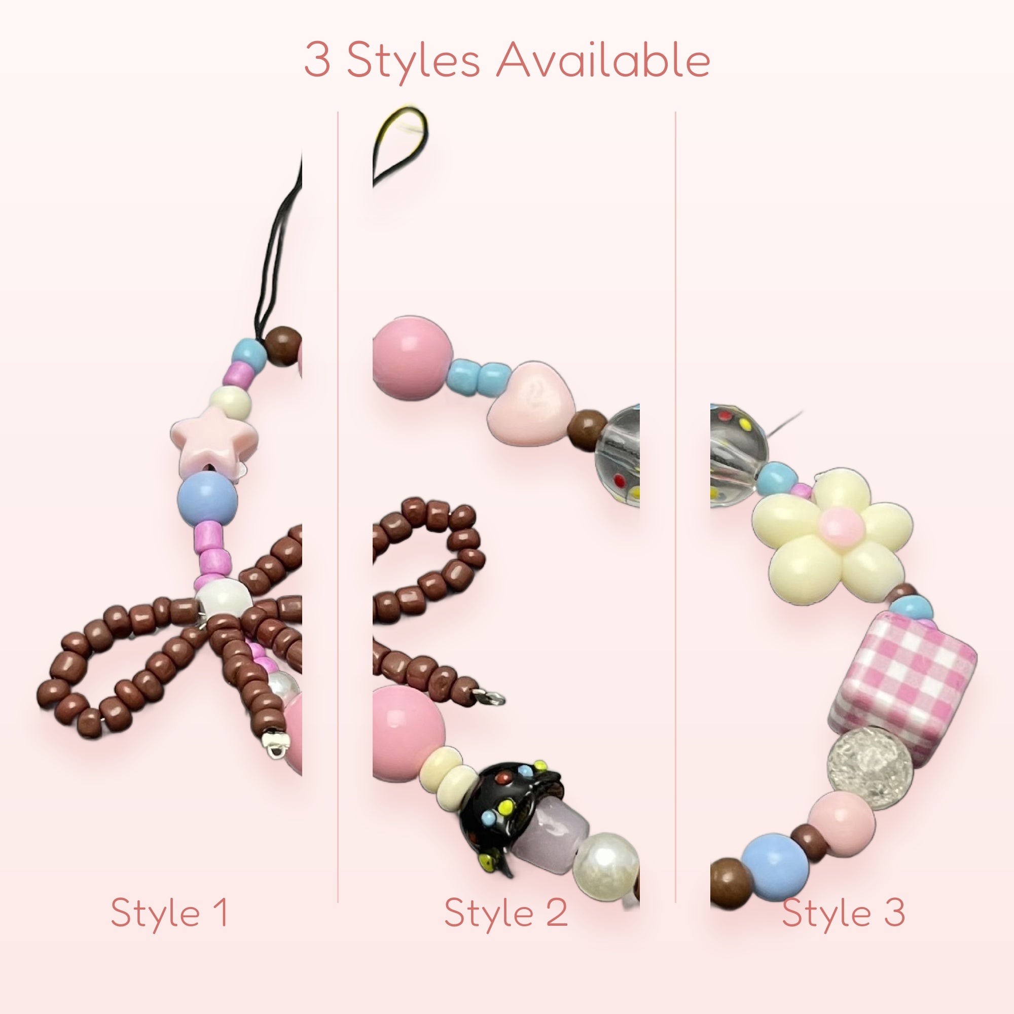 Pastel Beaded Phone Charm Strap | Kawaii Bow & Mushroom Wrist Lanyard