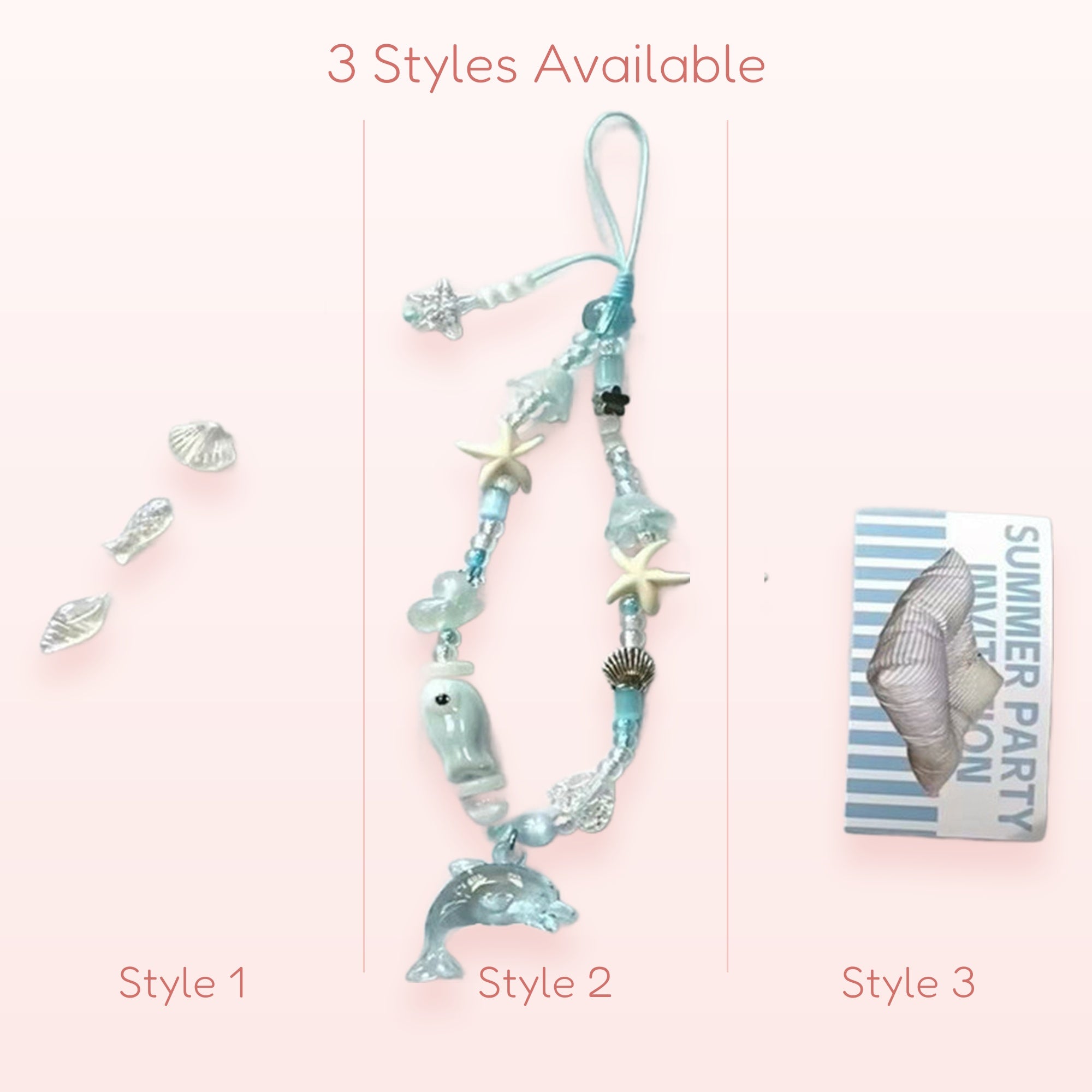 Aesthetic Blue Ocean Phone Charm Strap | Beaded Dolphin & Starfish Lanyard