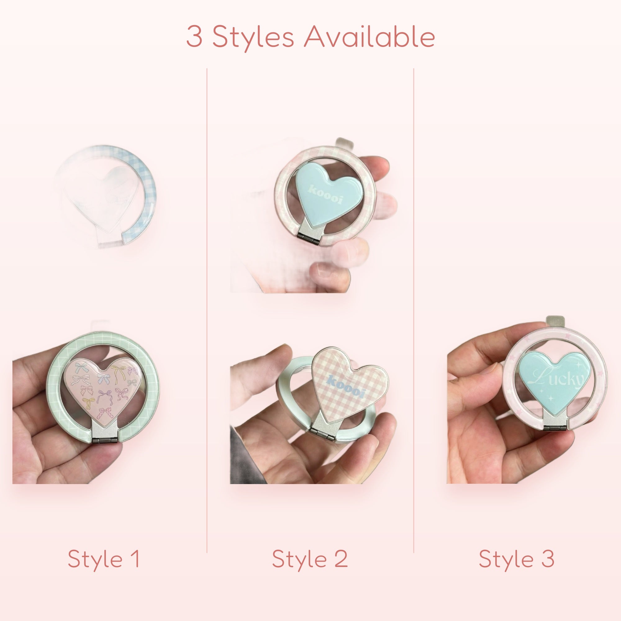 Kawaii Pastel Heart Phone Ring | Cute Gingham Bow Star Finger Holder Kickstand