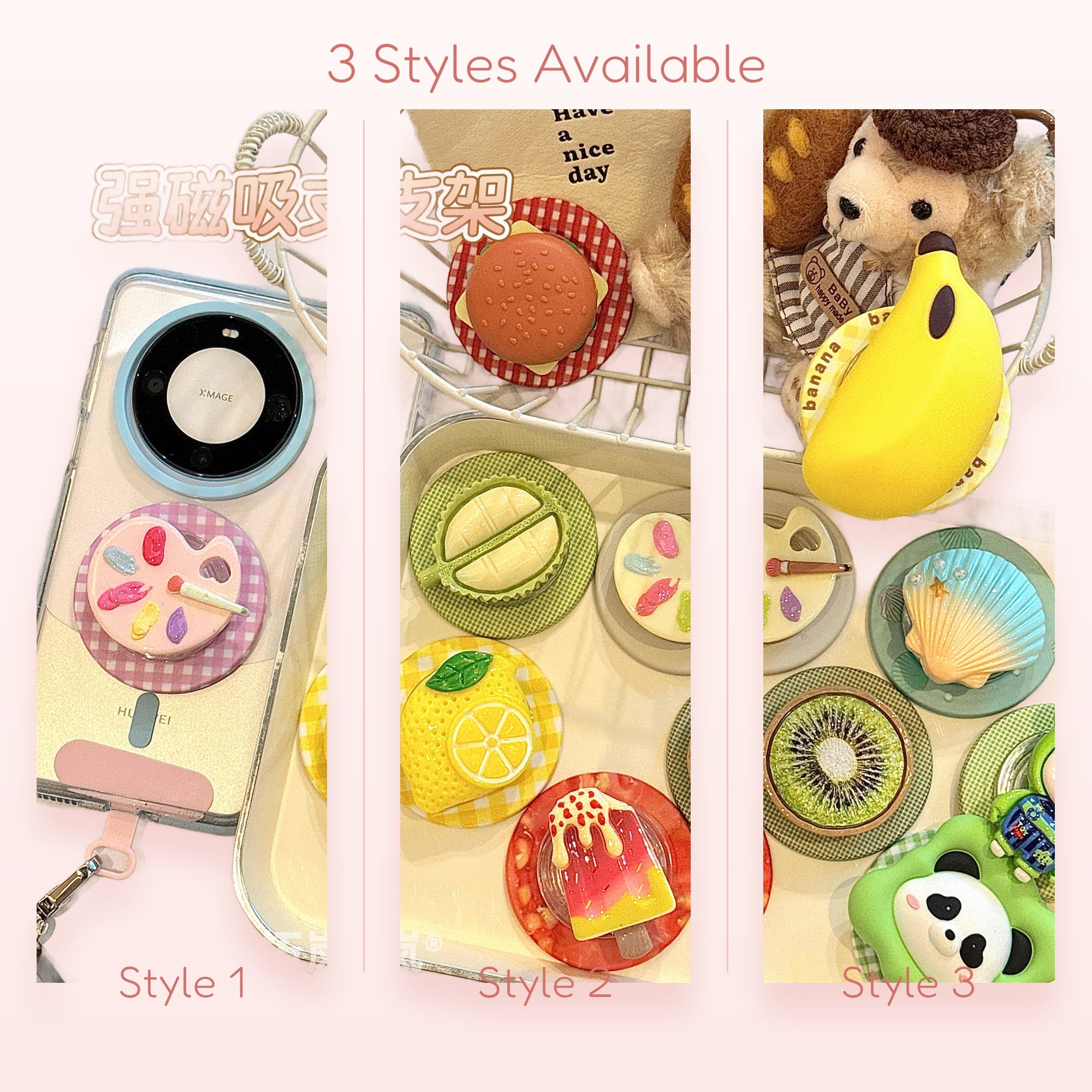 Cute Food & Art Phone Grip | Kawaii Pop Socket Stand for iPhone & Android