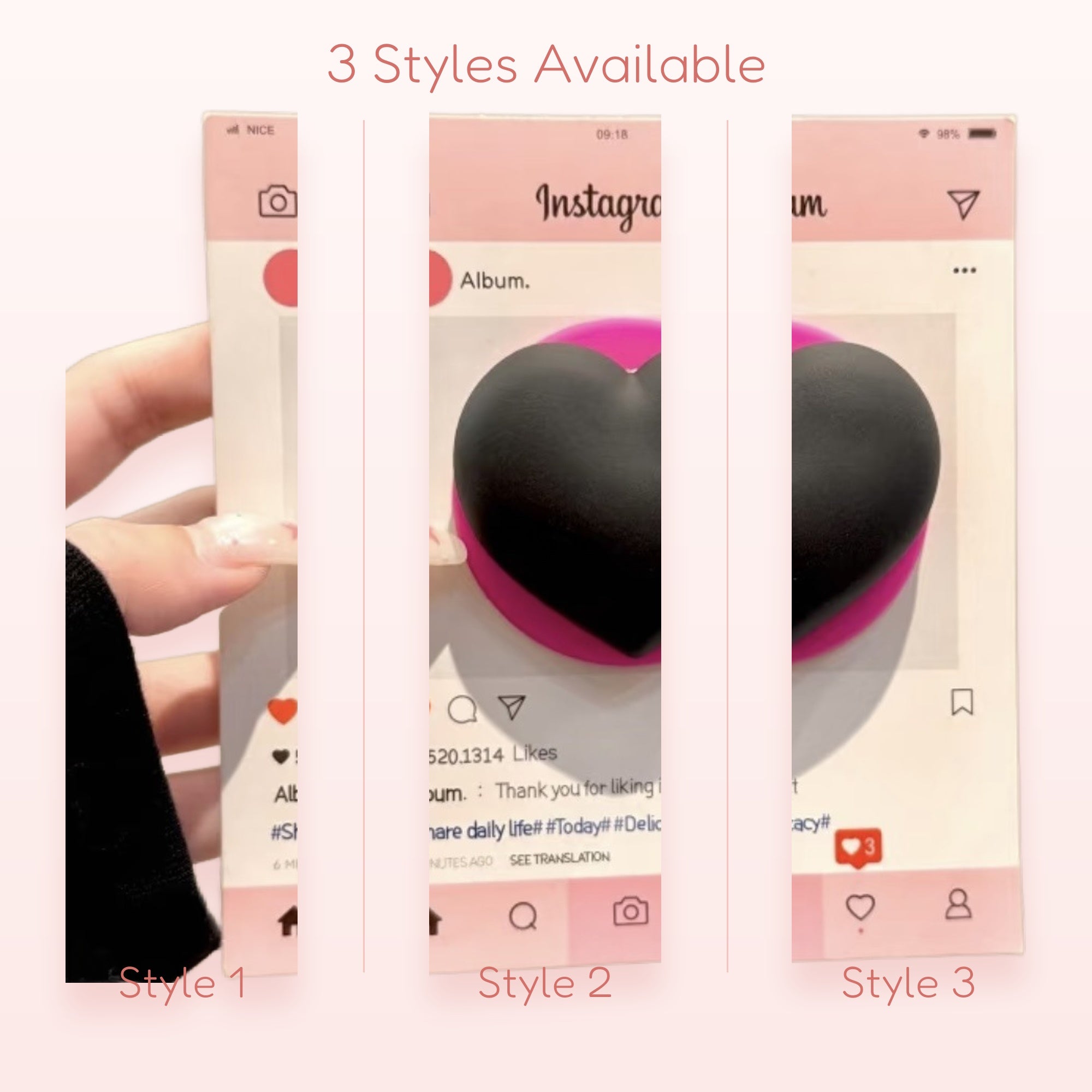 Black Heart Instagram Post Phone Grip | Aesthetic Pop Socket Stand