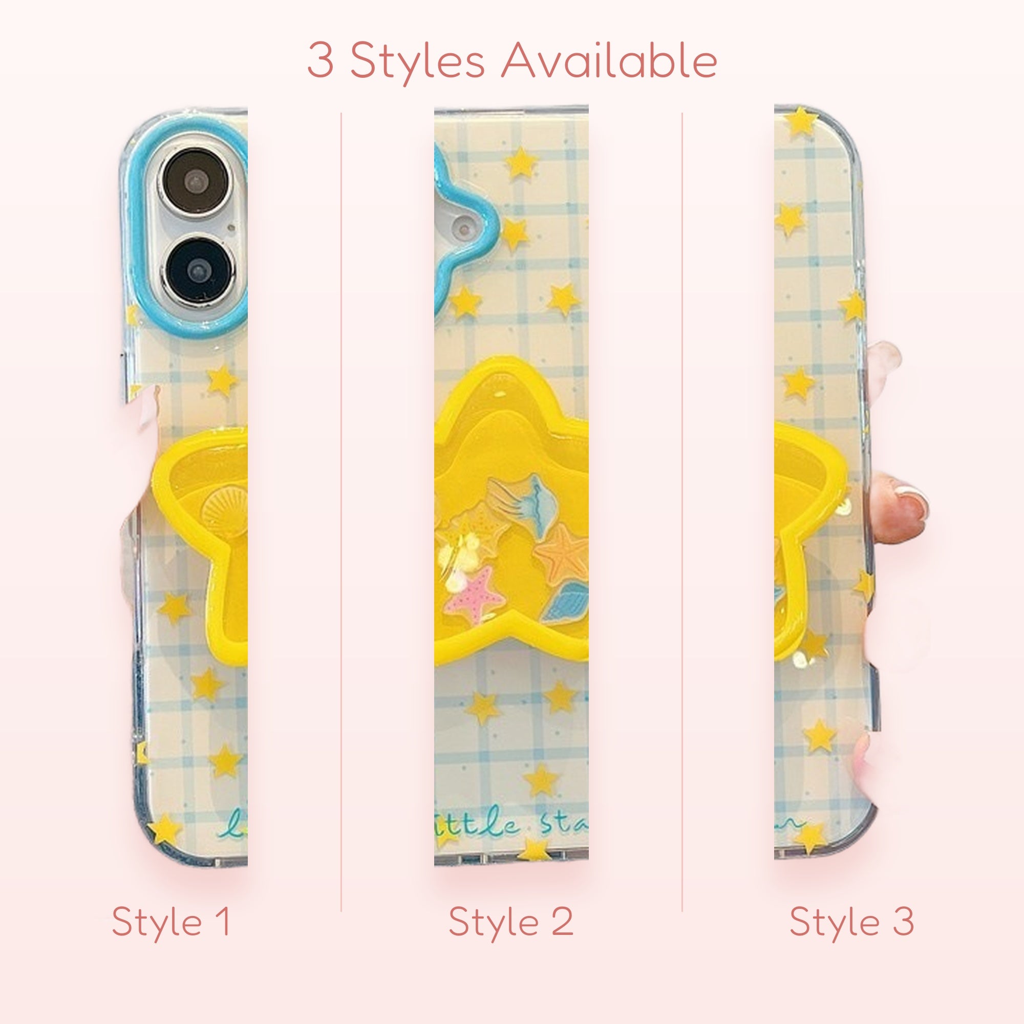 Cute Yellow Star Shaker Phone Grip | Kawaii Clear Plaid Pop Socket Stand