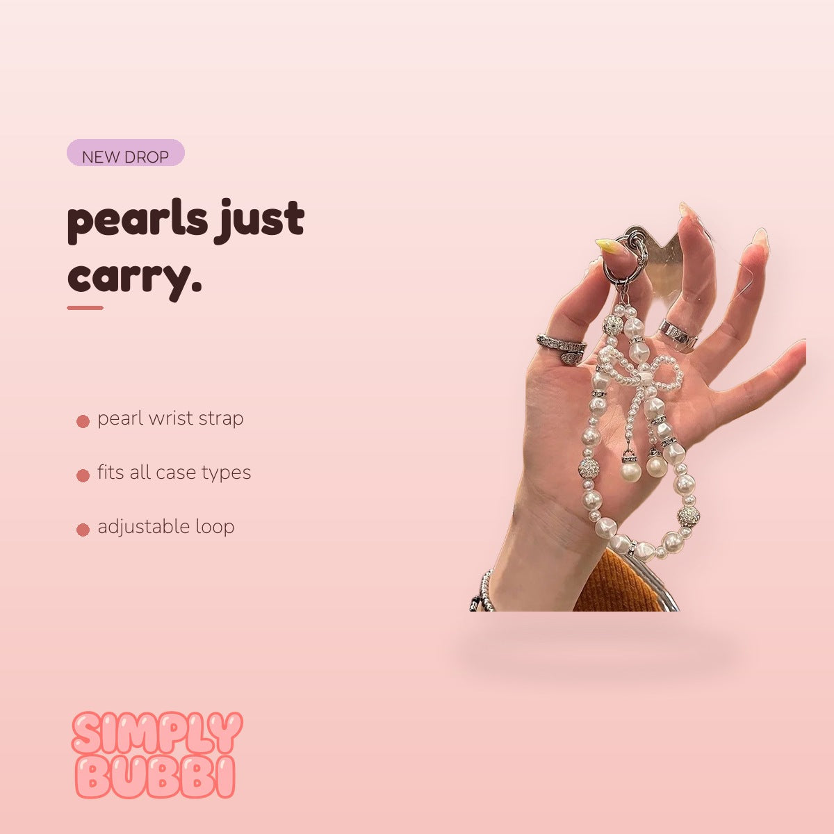 SIMPLYBUBBI Pearl Wrist Phone Strap - Image 2