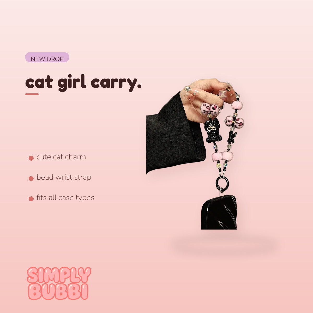 SIMPLYBUBBI Cat Charm Bead Wrist Strap - Image 2