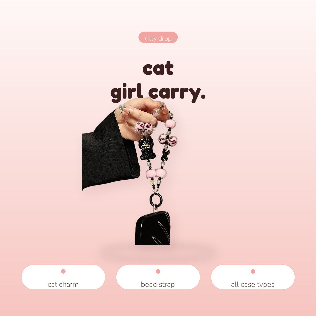 SIMPLYBUBBI Cat Charm Bead Wrist Strap - Image 3