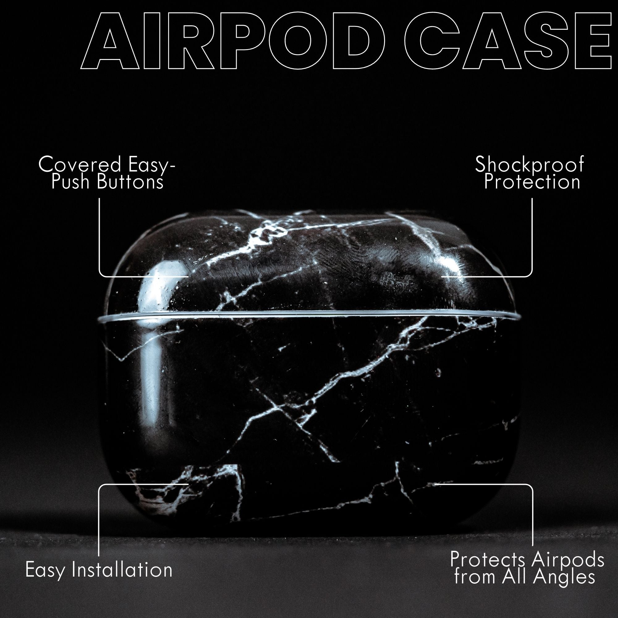 Black Marble Airpods Case Cover