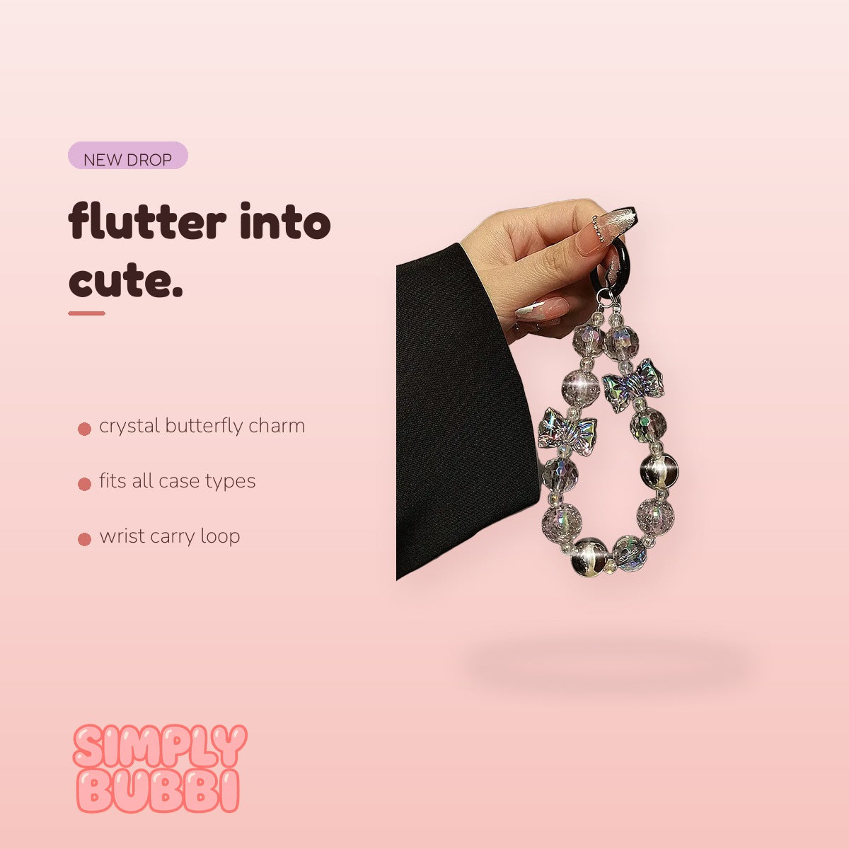 SIMPLYBUBBI Crystal Butterfly Phone Chain - Image 2