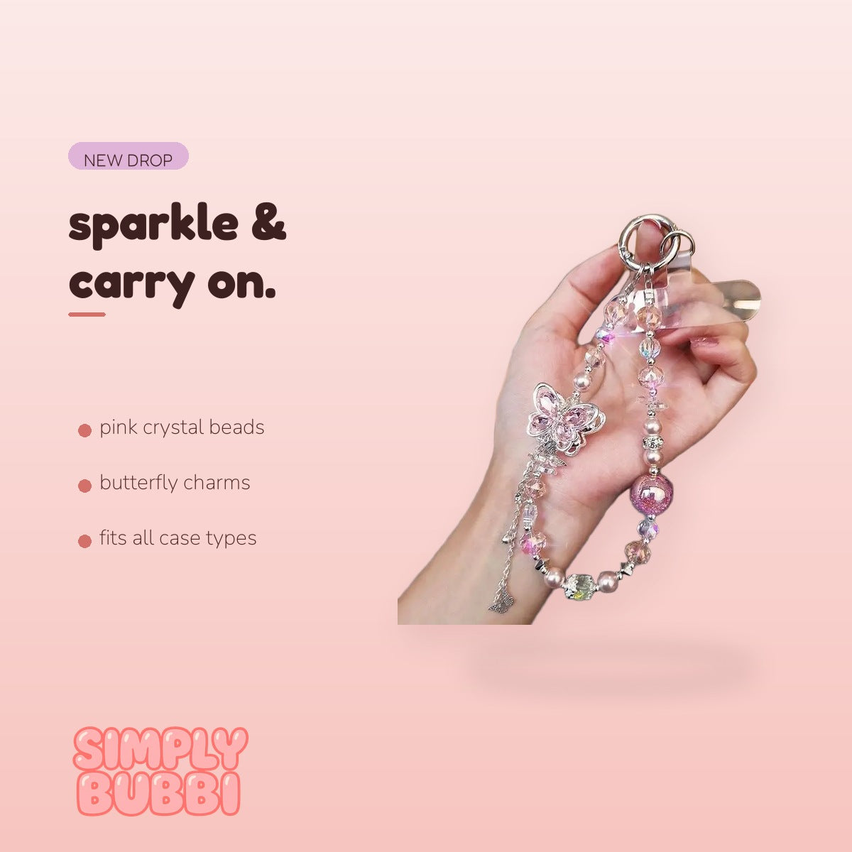 SIMPLYBUBBI Pink Crystal Butterfly Chain - Image 2