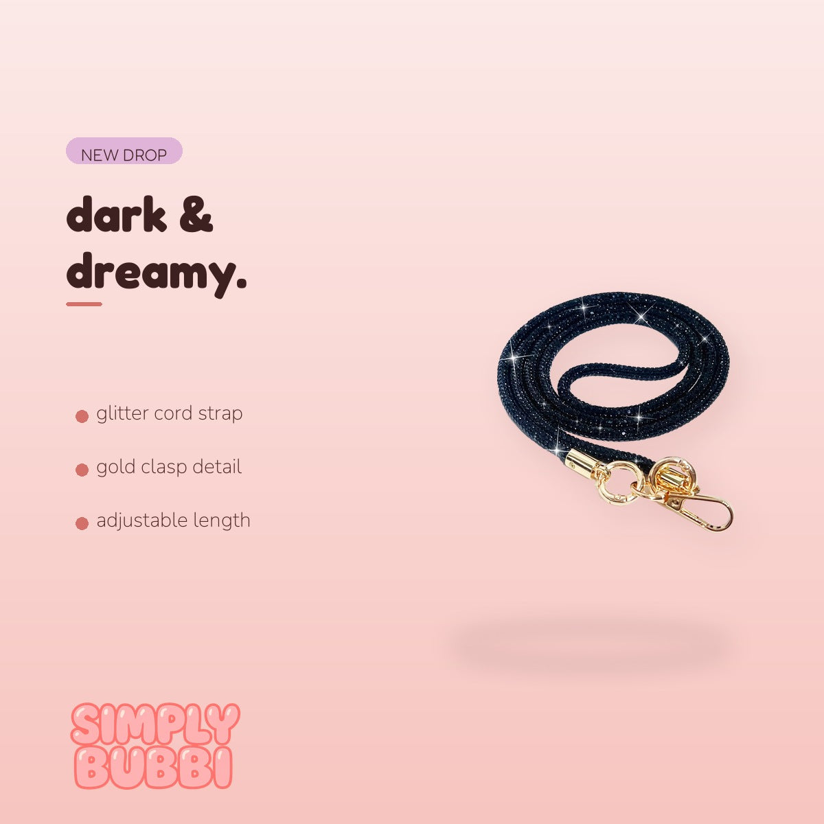 SIMPLYBUBBI Black Glitter Crossbody Phone Strap - Image 2