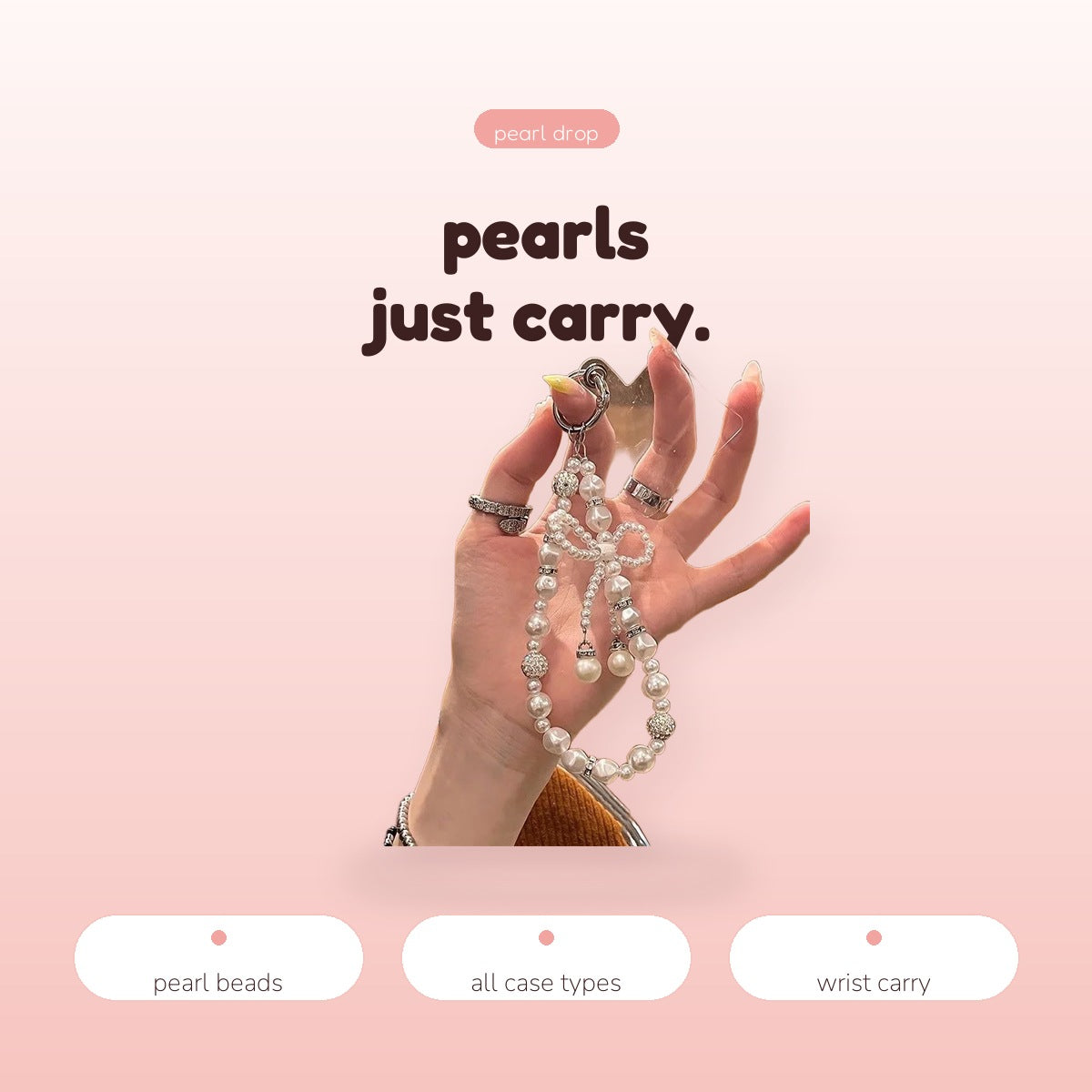 SIMPLYBUBBI Pearl Wrist Phone Strap - Image 3