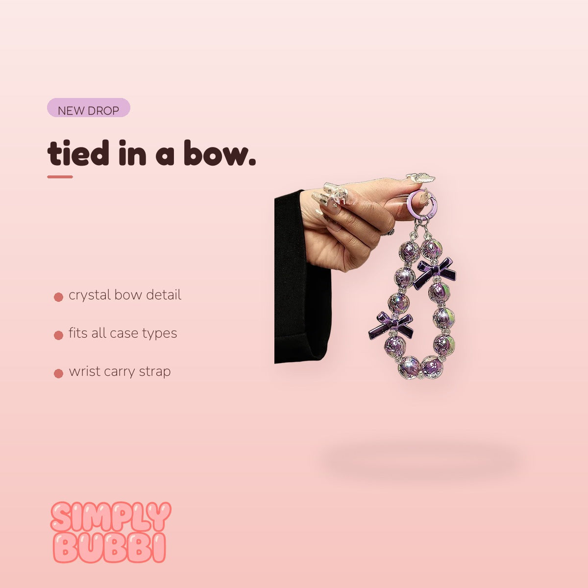 SIMPLYBUBBI Purple Crystal Bow Wrist Chain - Image 2