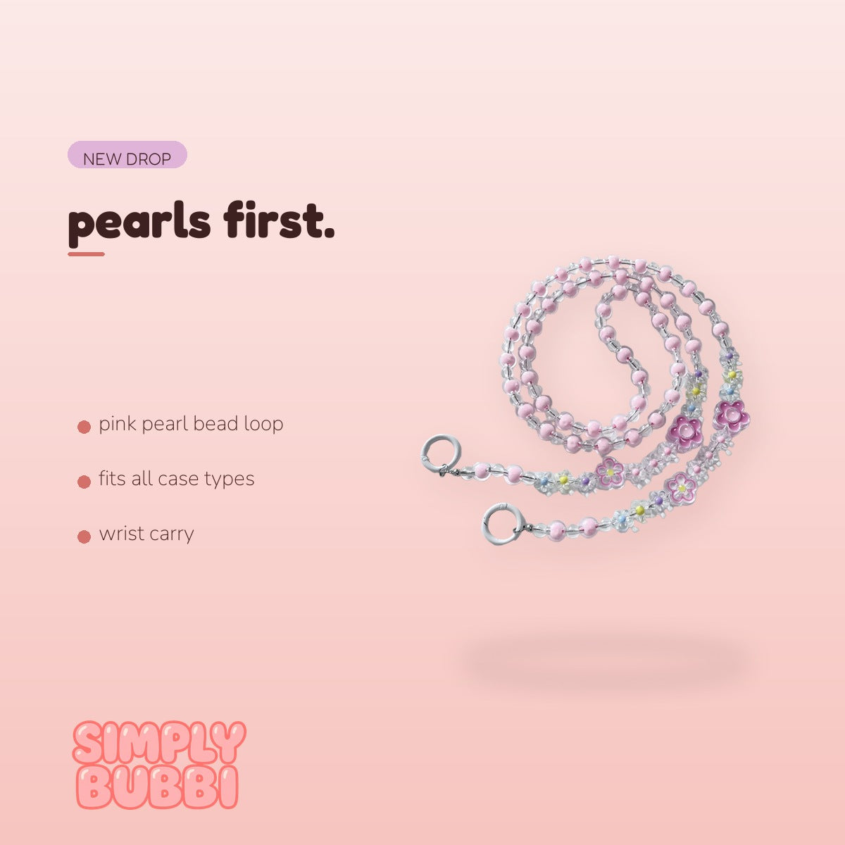SIMPLYBUBBI Pink Pearl Bead Wrist Loop - Image 2