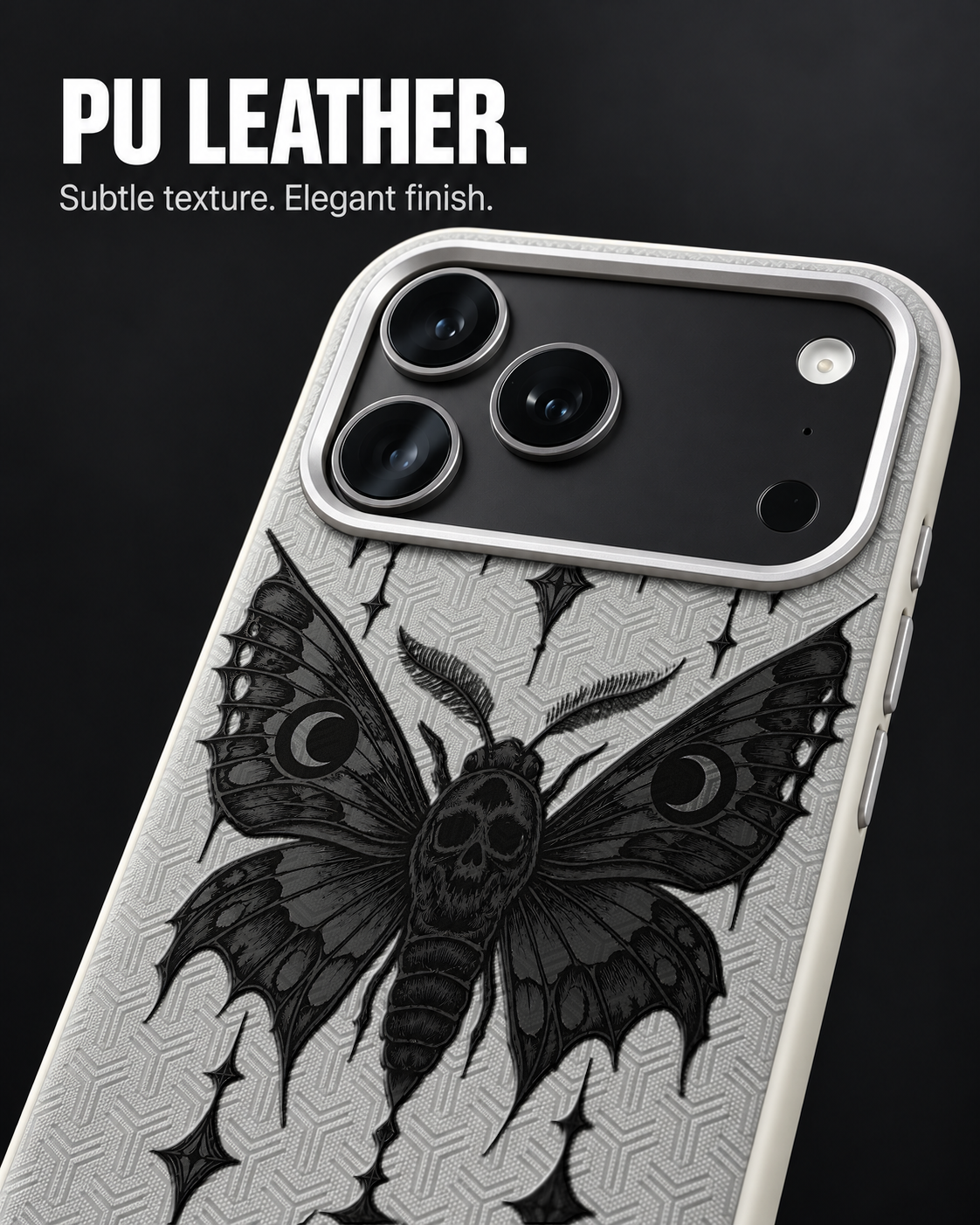 MOURNING SIGIL LeatherX case in Light Gray, representative iPhone Pro-style template, view 3