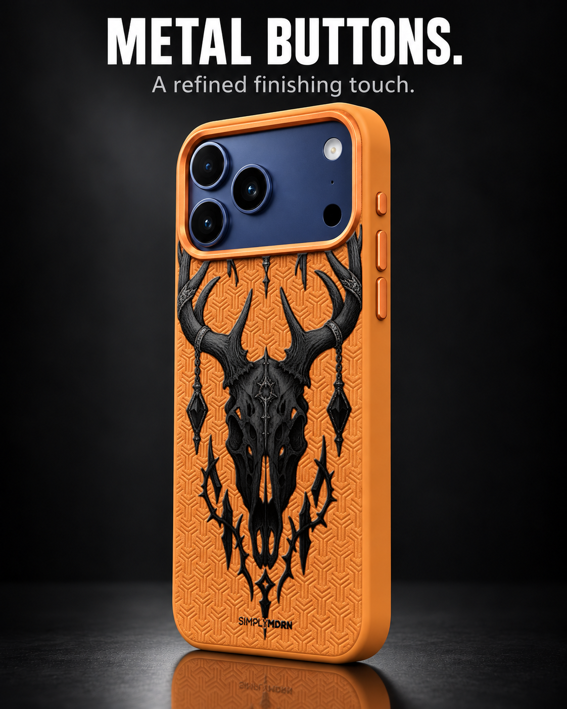 ASHEN VIGIL LeatherX case in Orange, representative iPhone Pro-style template, view 2
