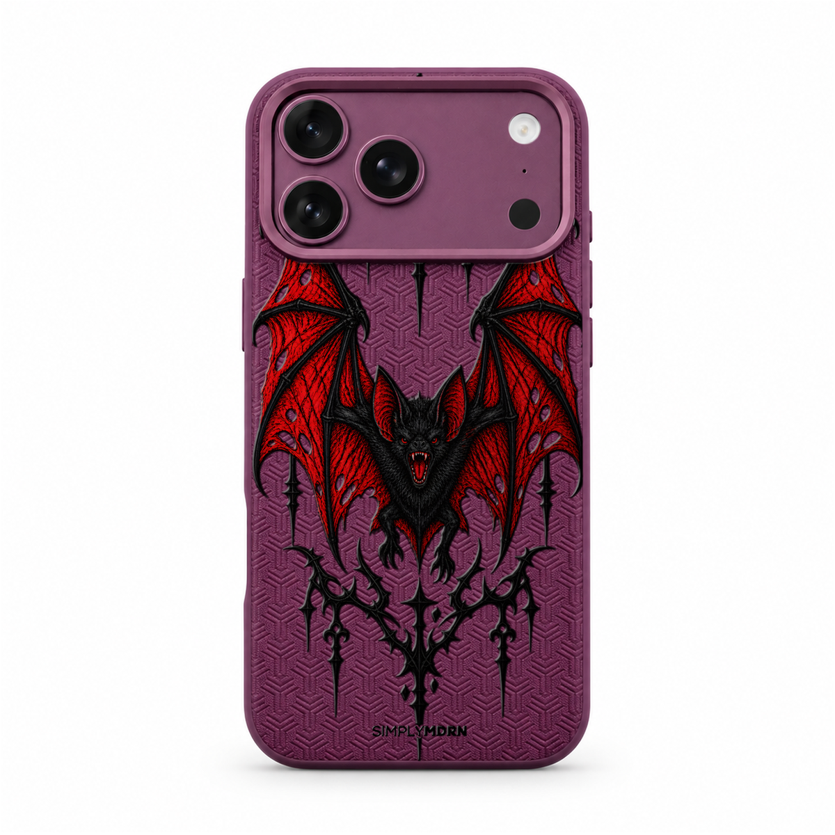 DUSK REVENANT LeatherX case in Plum, representative iPhone Pro-style template, view 1