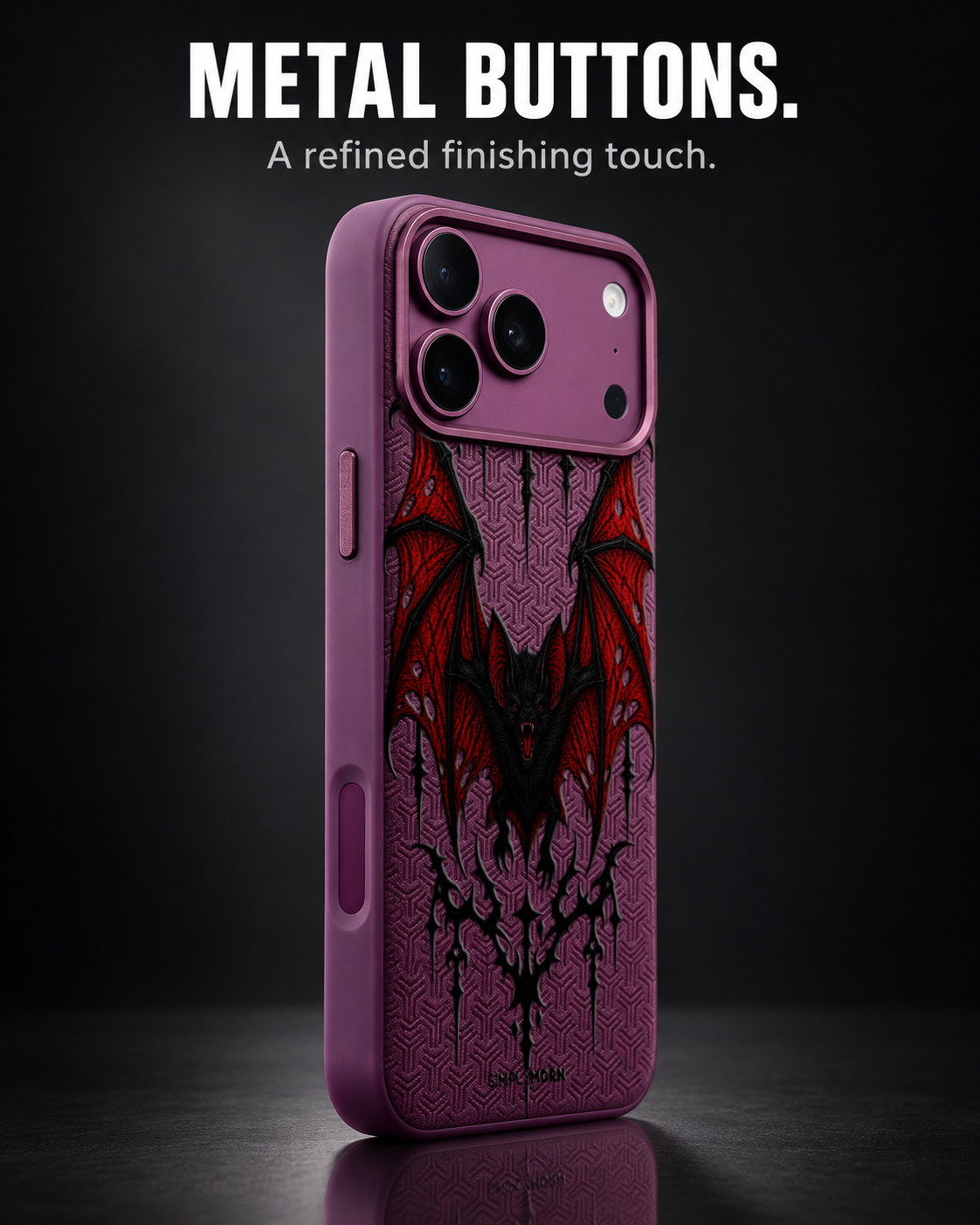 DUSK REVENANT LeatherX case in Plum, representative iPhone Pro-style template, view 2