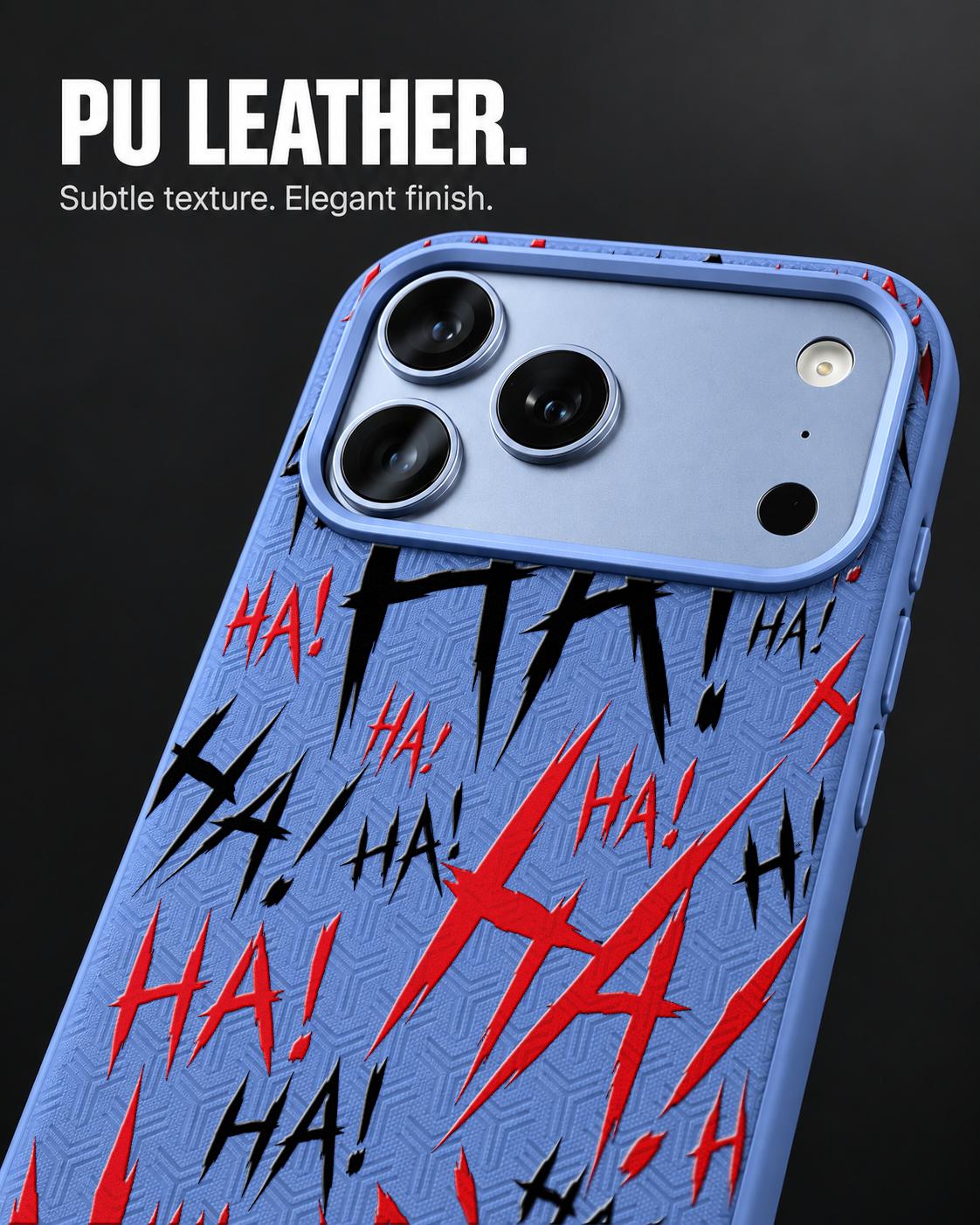 JOKESTER ROSSO LeatherX case in Periwinkle, representative iPhone Pro-style template, view 3