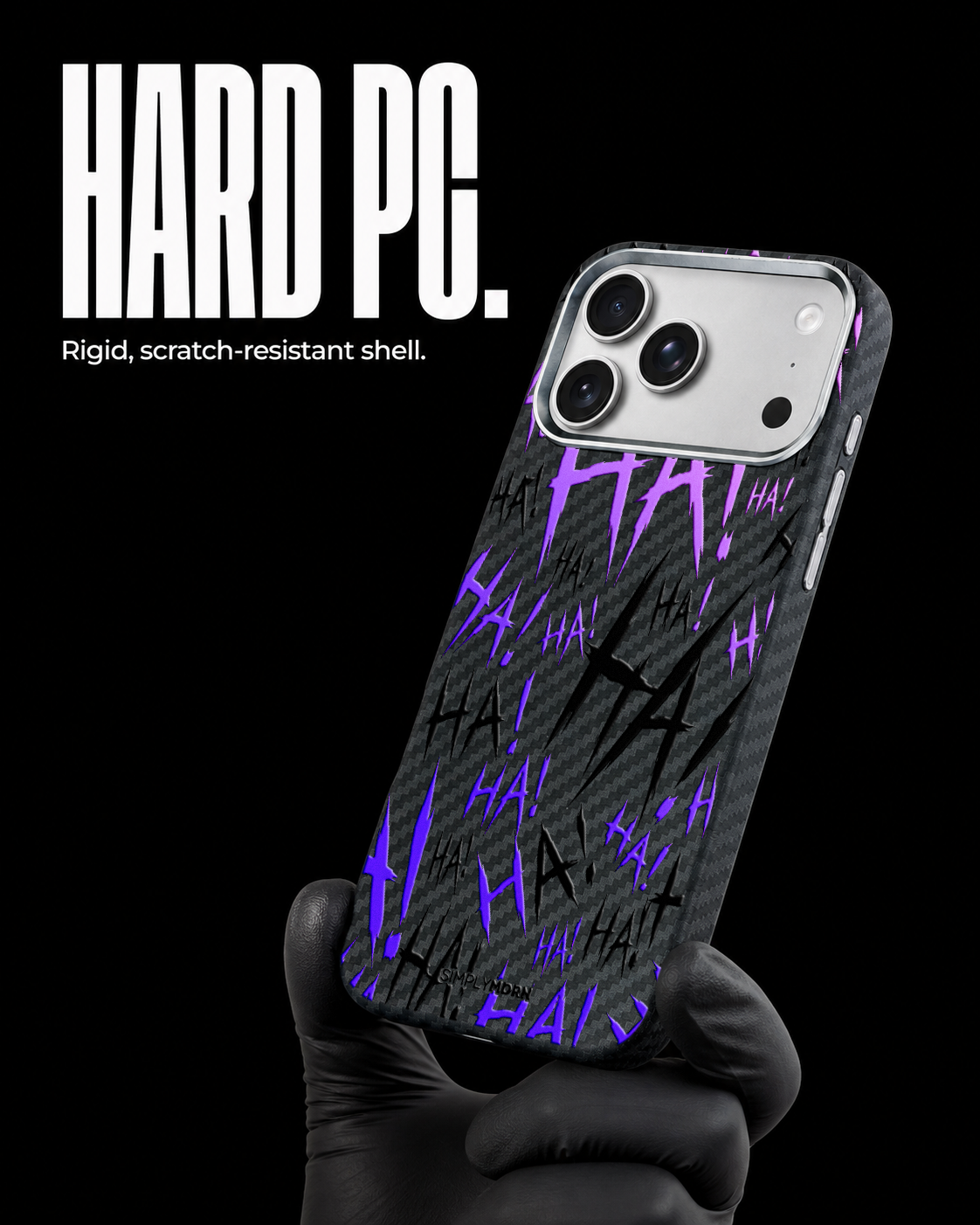Jokester Murasaki: purple scattered HA brush lettering on the Carbon case, view 3