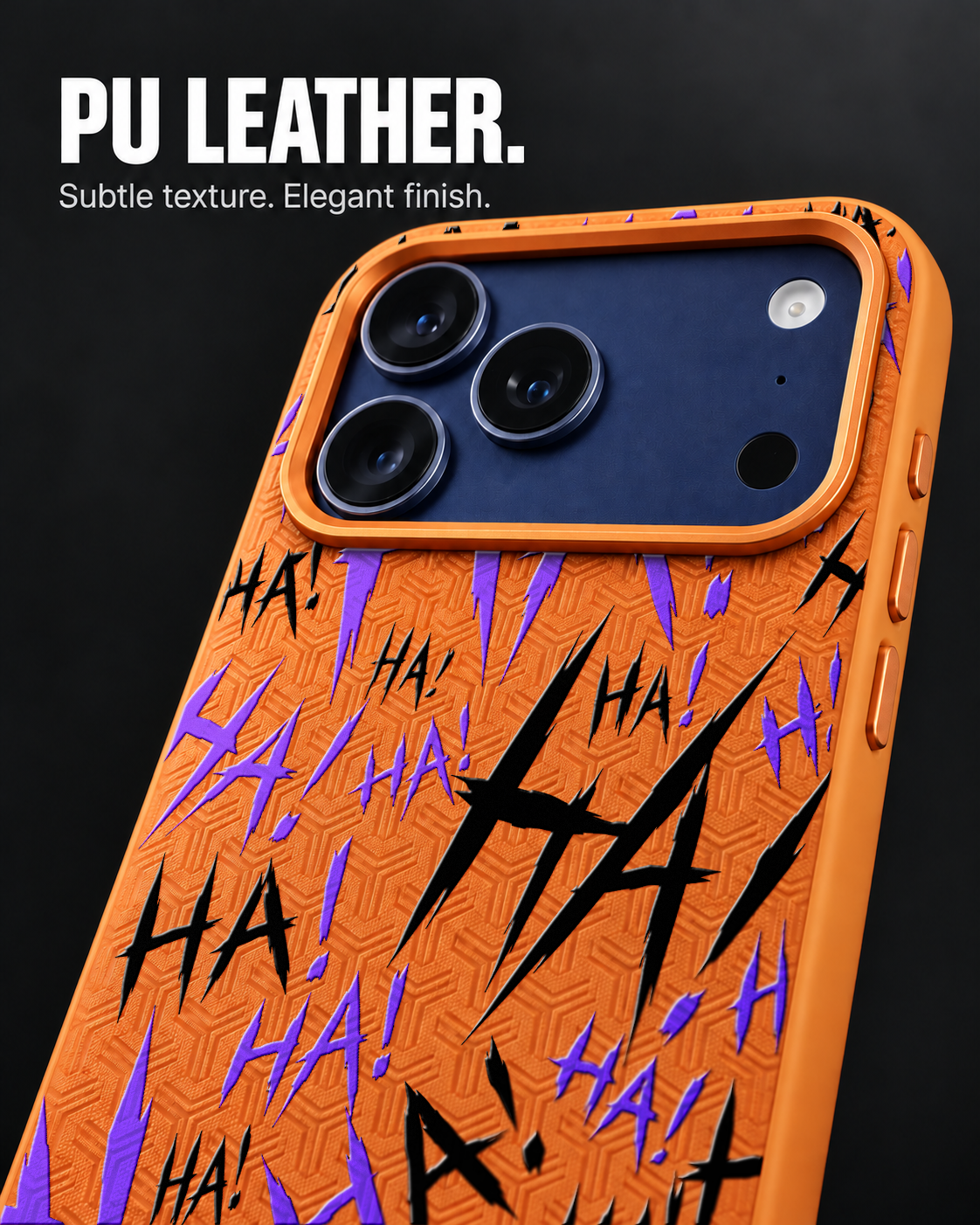 JOKESTER MURASAKI LeatherX case in Orange, representative iPhone Pro-style template, view 3
