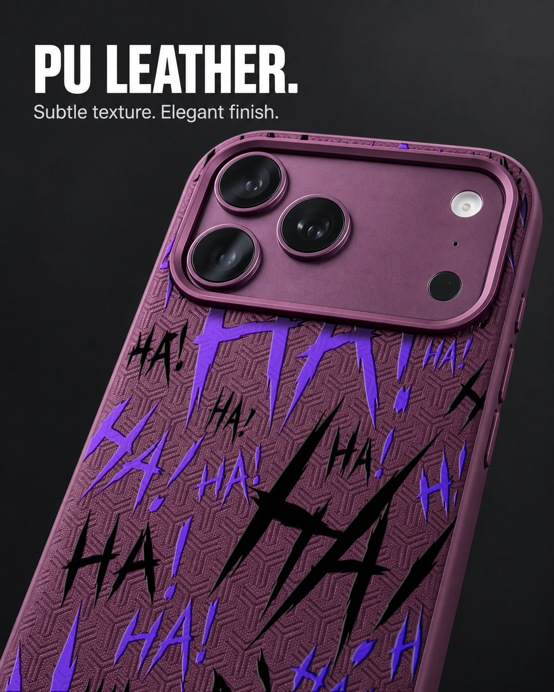JOKESTER MURASAKI LeatherX case in Plum, representative iPhone Pro-style template, view 3