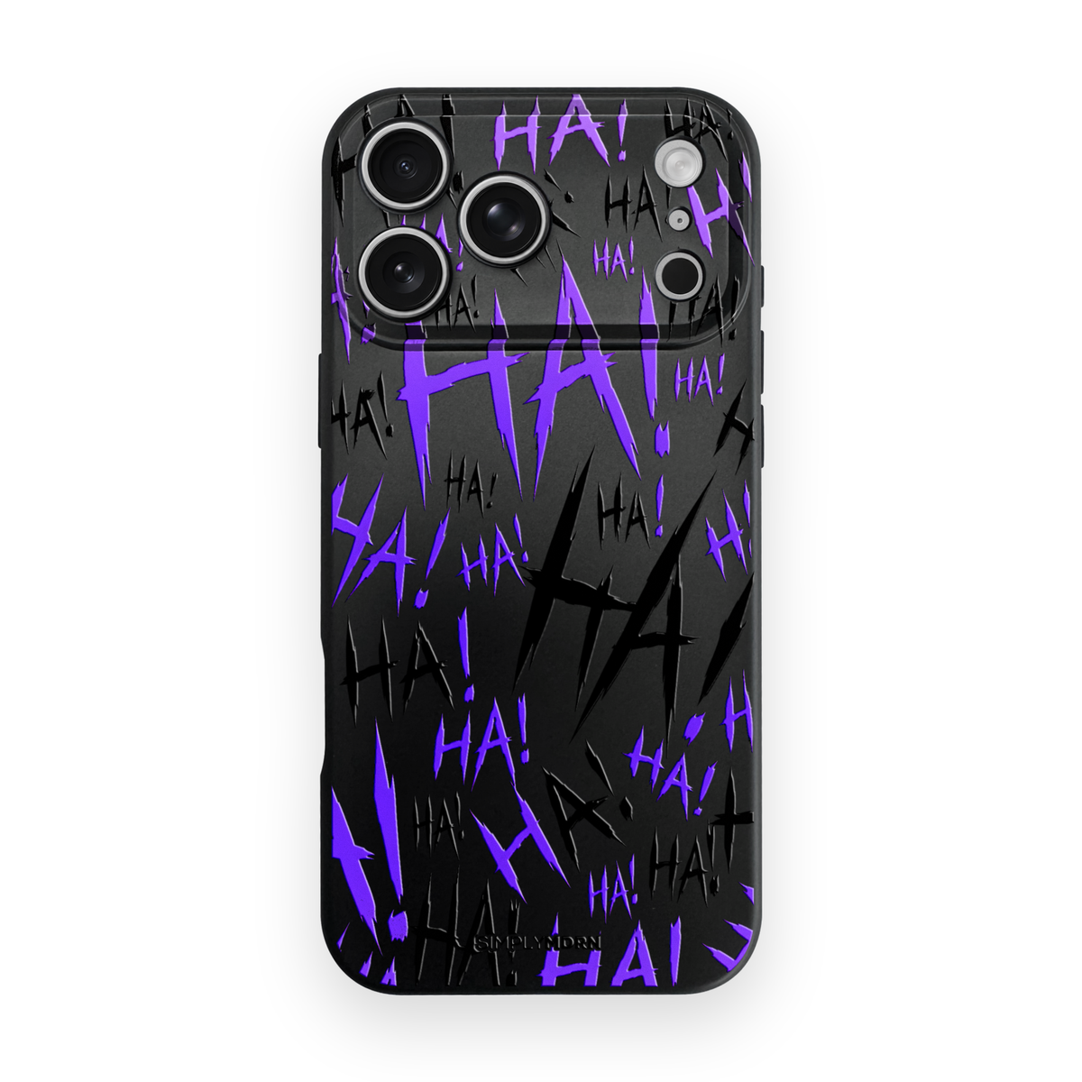 Jokester Murasaki: purple scattered HA brush lettering on the black Slim case, view 1