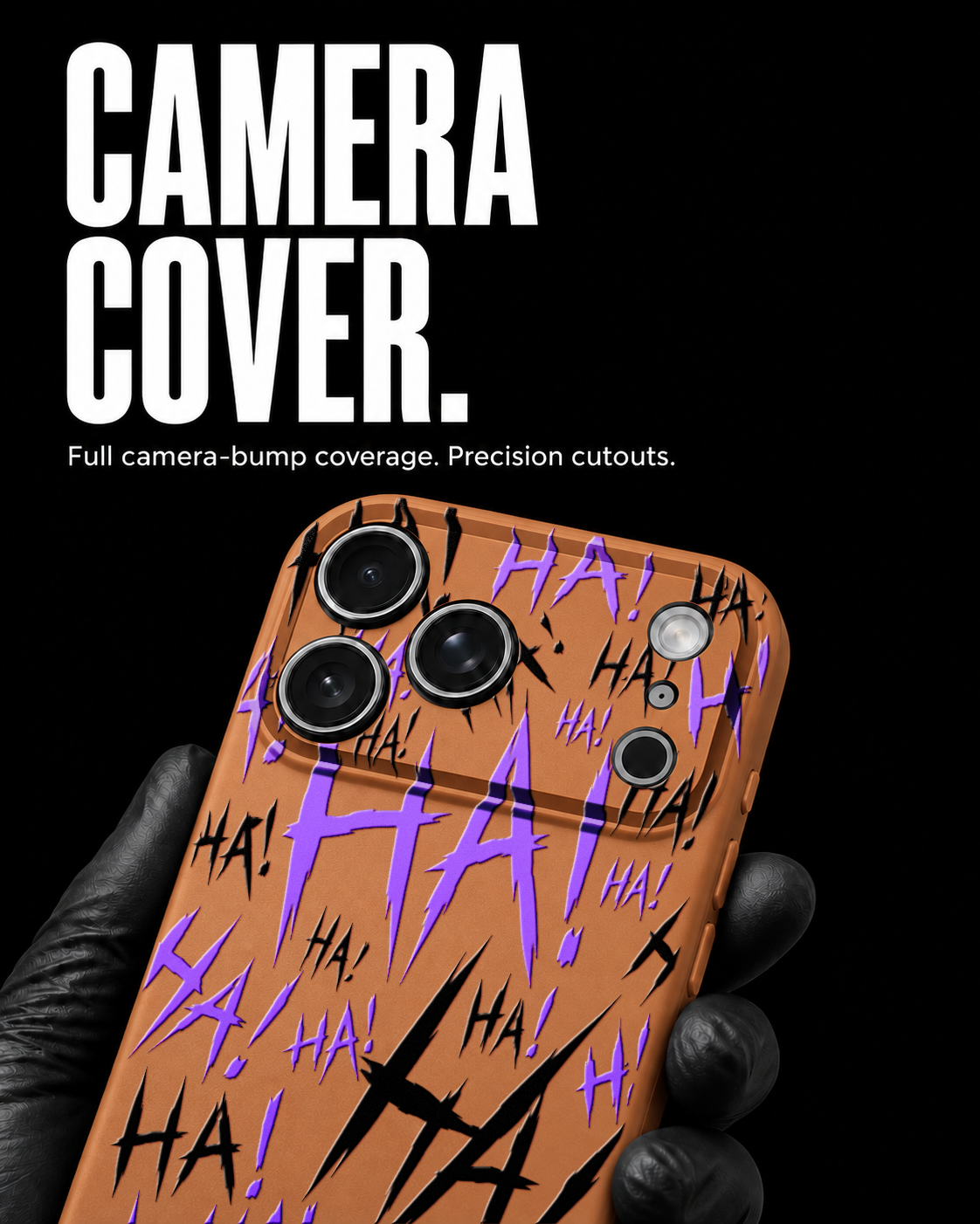 Jokester Murasaki: purple scattered HA brush lettering on the orange Slim case, view 4
