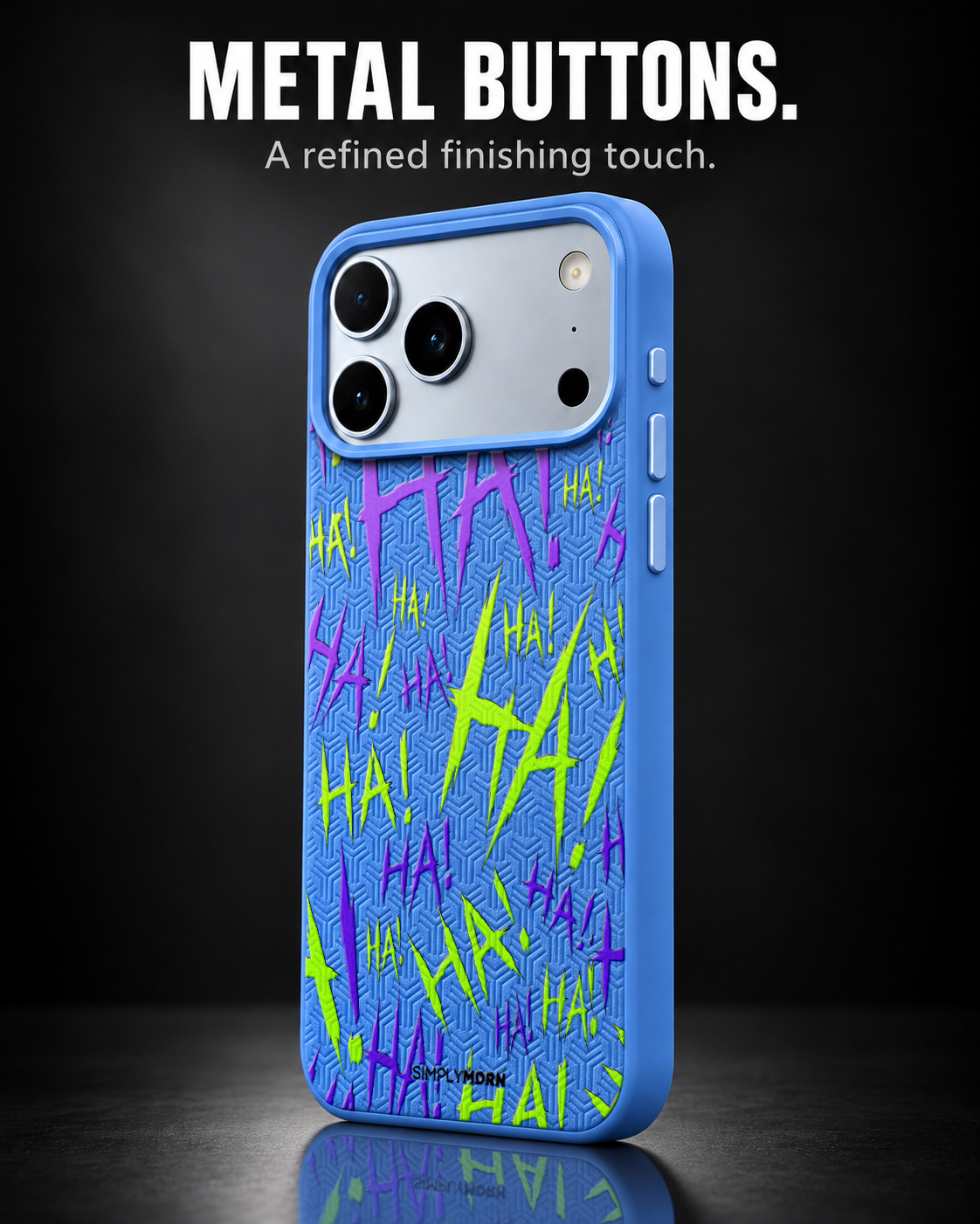 JOKESTER CHARTREUSE LeatherX case in Blue, representative iPhone Pro-style template, view 2