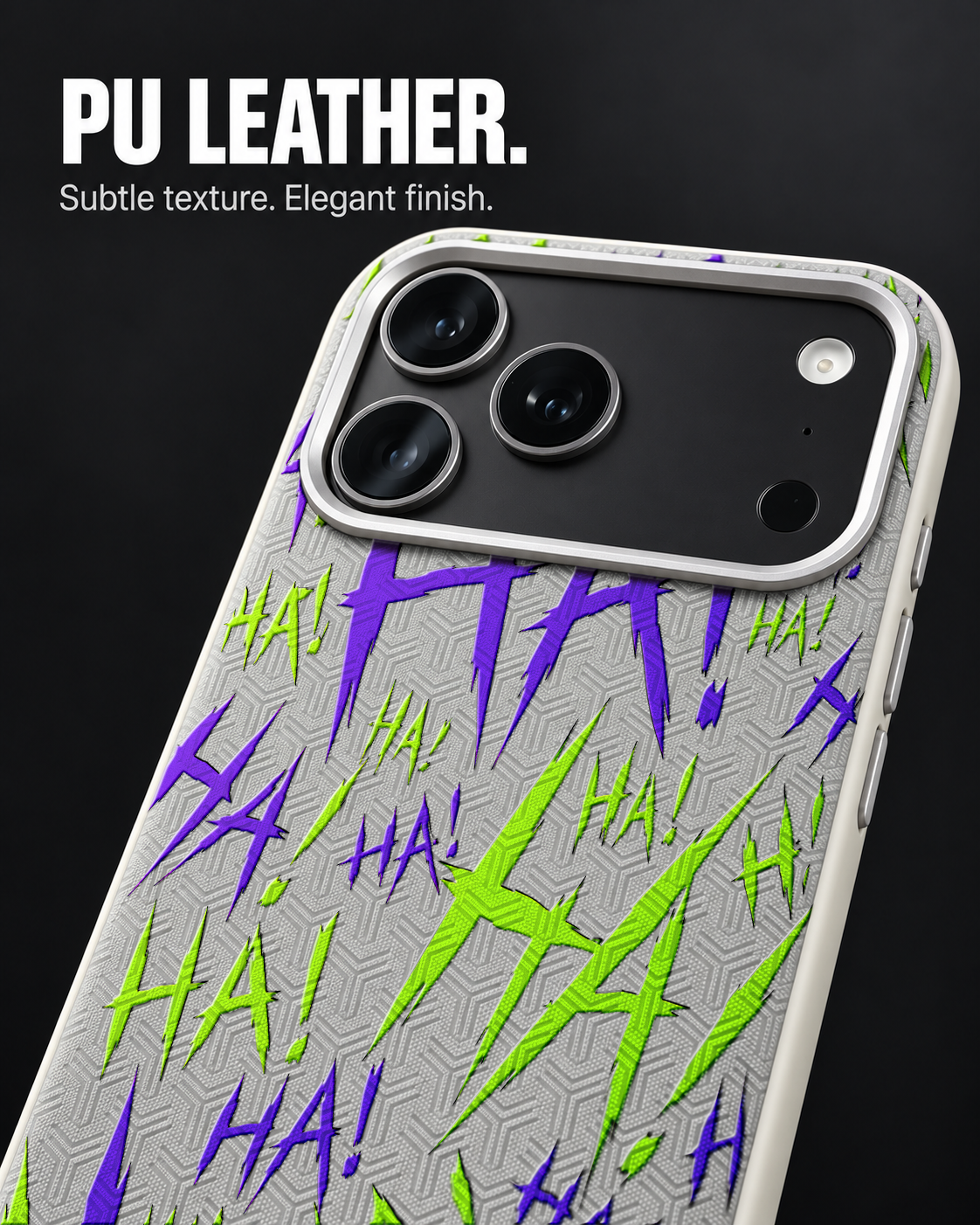 JOKESTER CHARTREUSE LeatherX case in Light Gray, representative iPhone Pro-style template, view 3