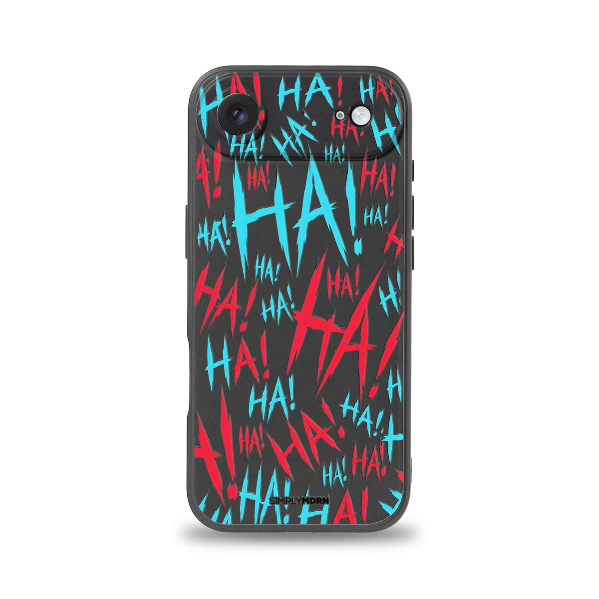 Jokester Cian: cyan scattered HA brush lettering on the black Slim case, view 1