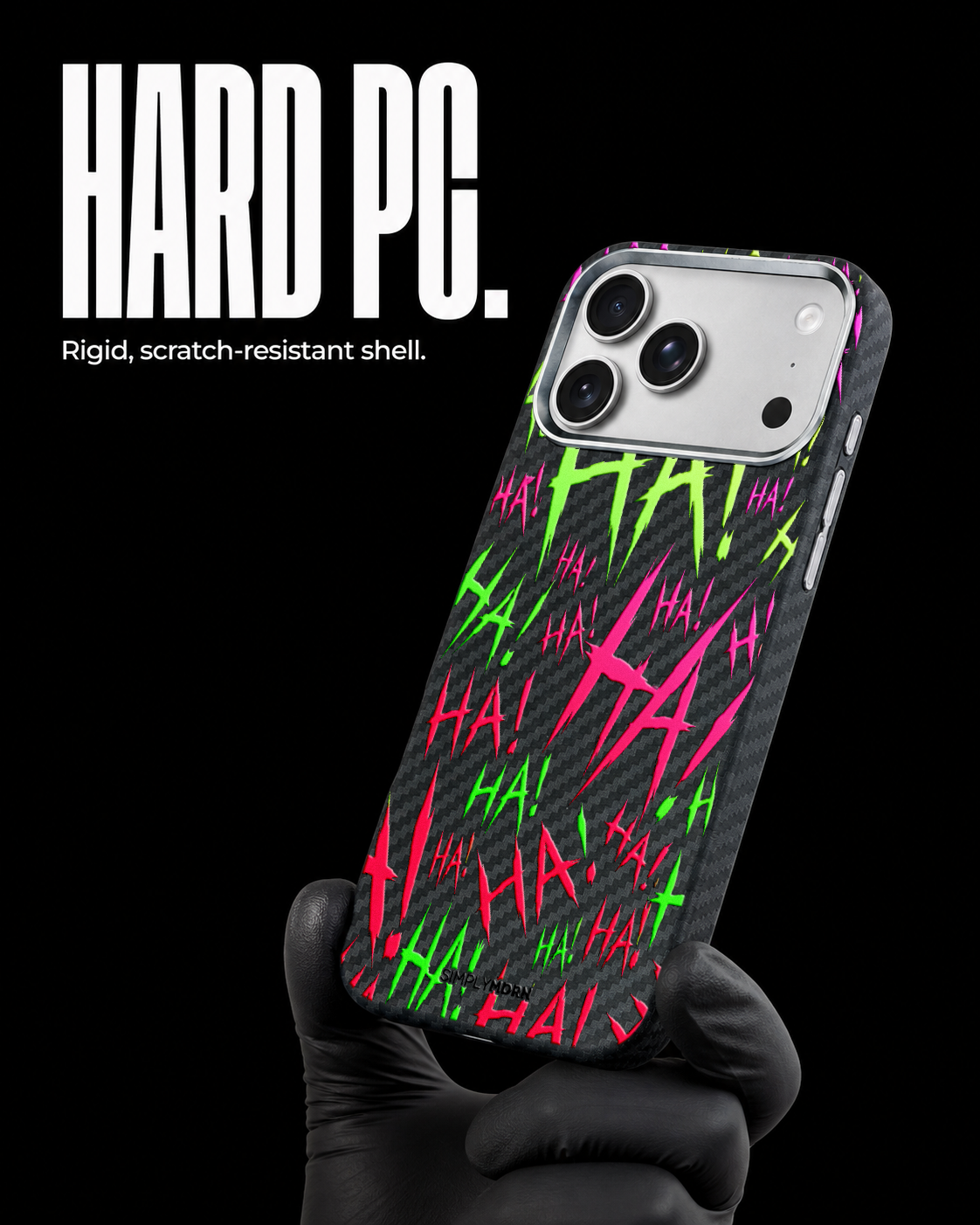 Jokester Fucsia: fuchsia pink scattered HA brush lettering on the Carbon case, view 3