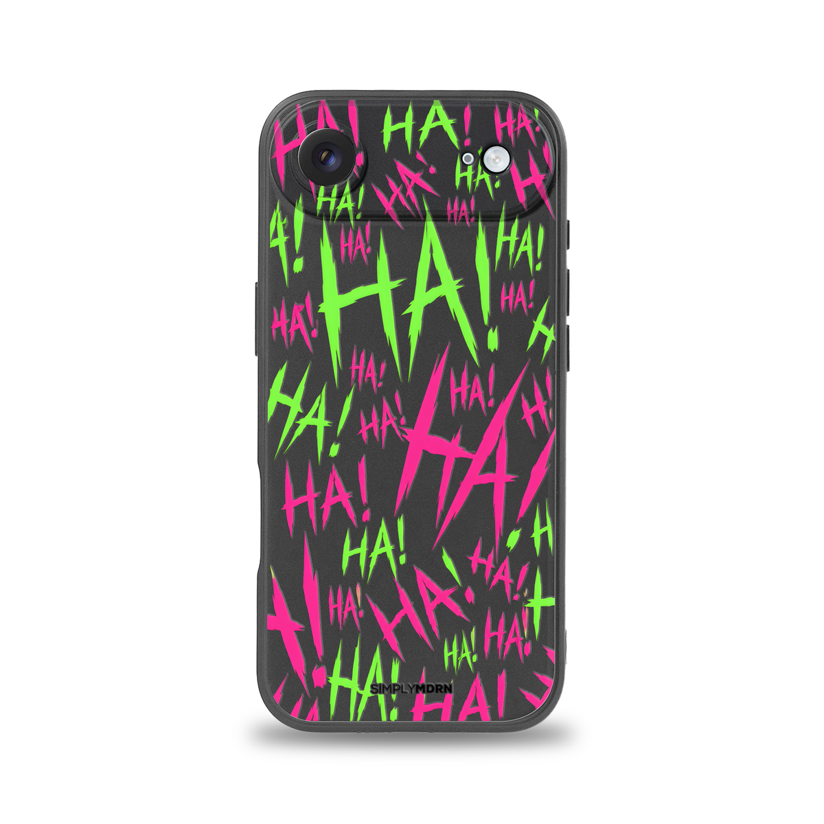 Jokester Fucsia: fuchsia pink scattered HA brush lettering on the black Slim case, view 1